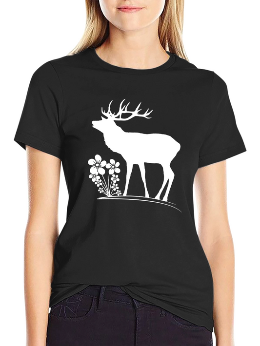 Deer & Flowers Graphic T-Shirt - Black