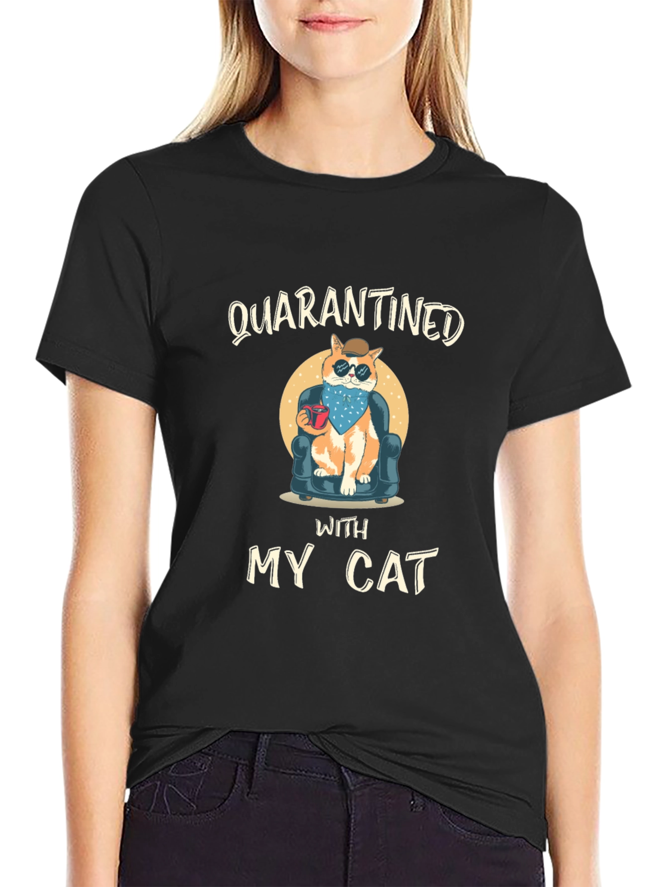 Quarantined With My Cat Black T-Shirt