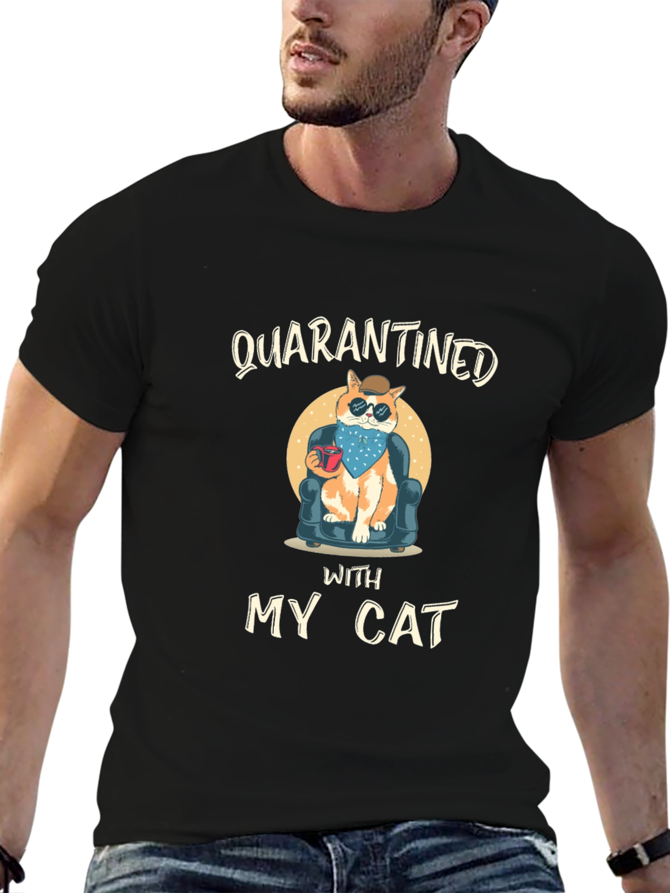Quarantined With My Cat Black T-Shirt