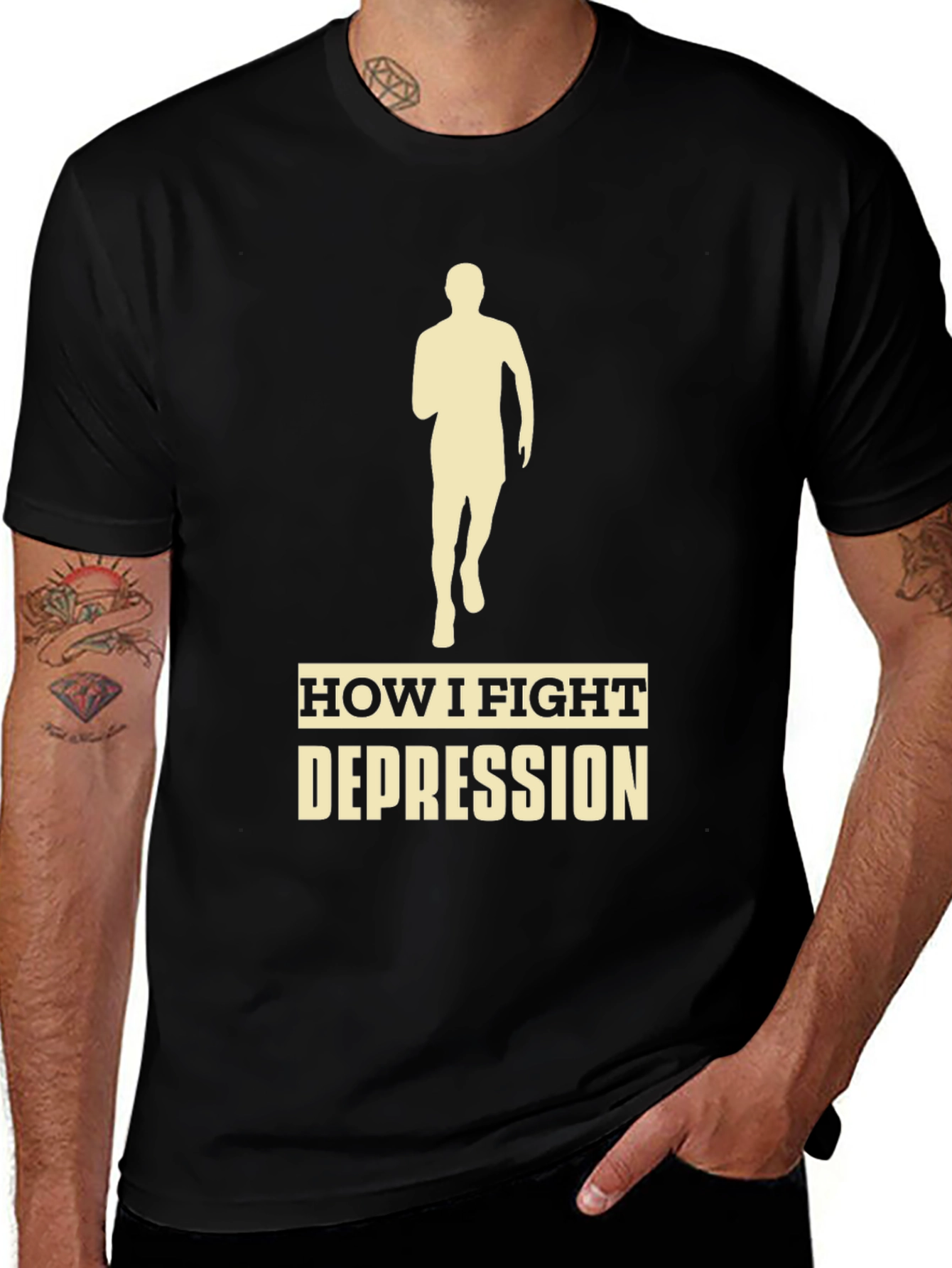 Fight Depression Tee - Running Silhouette Motivation Shirt
