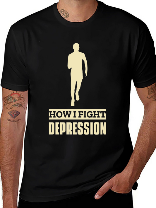 Fight Depression Tee - Running Silhouette Motivation Shirt