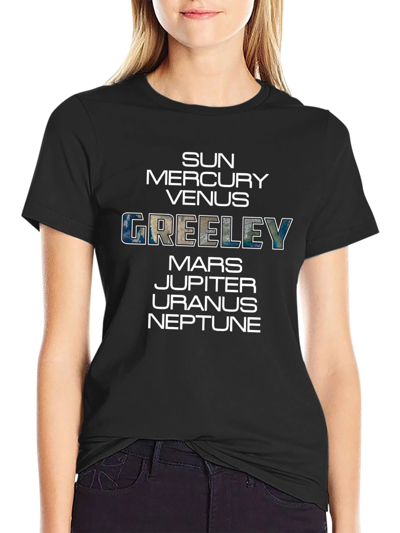 Planets & Greeley T-Shirt - Black Crew Neck