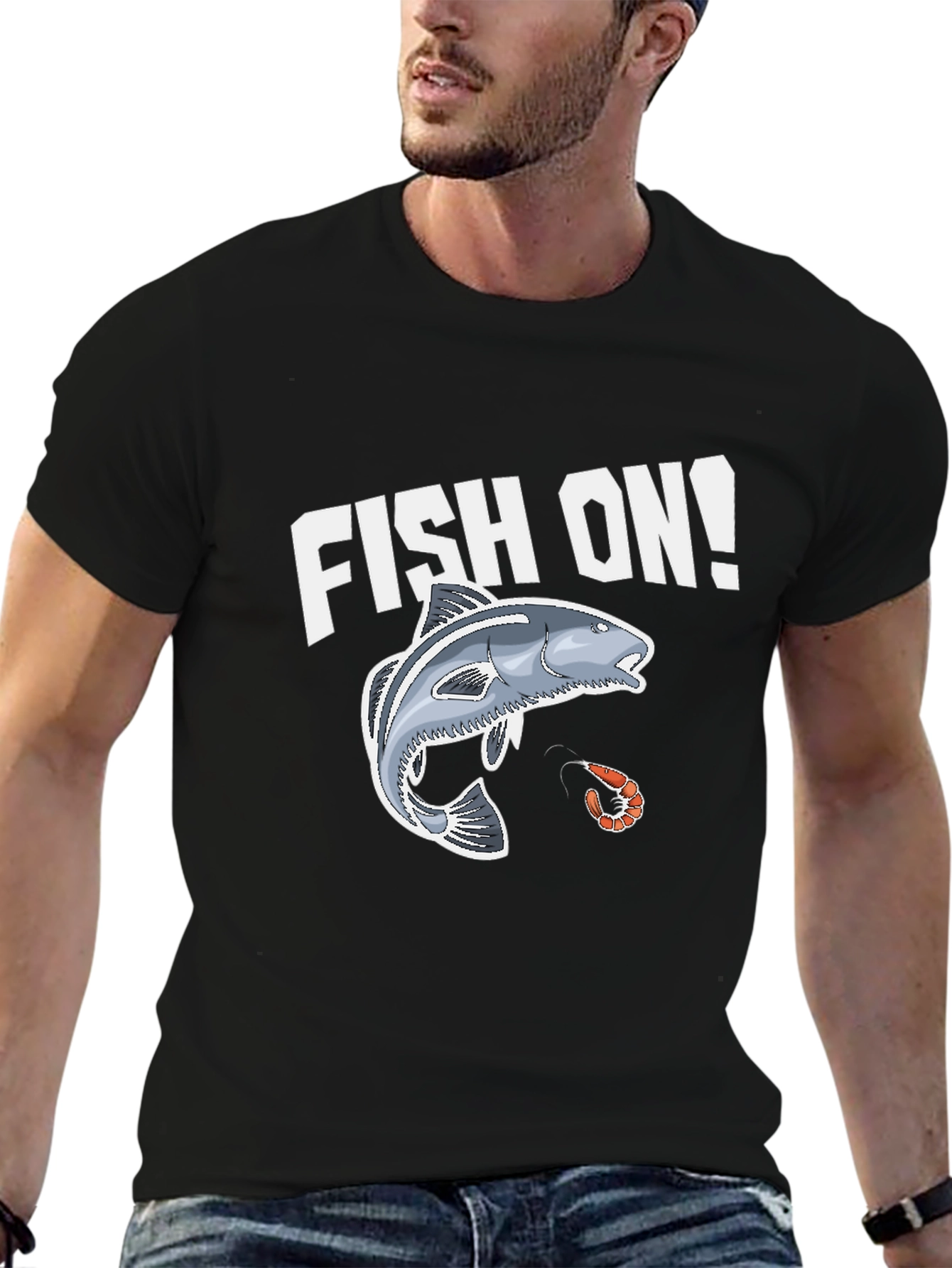 Fish On! Graphic Print Black T-Shirt
