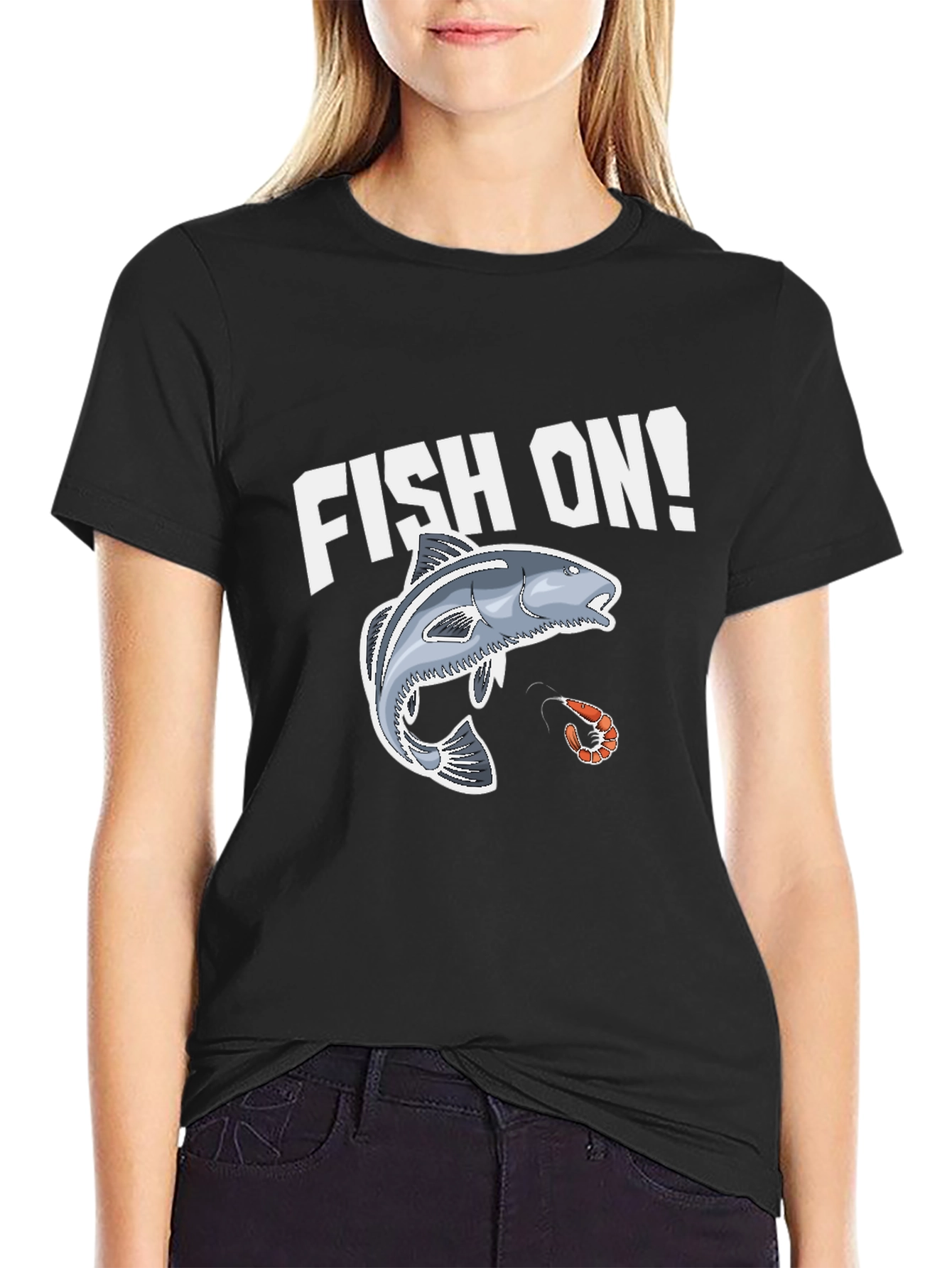 Fish On! Graphic Print Black T-Shirt