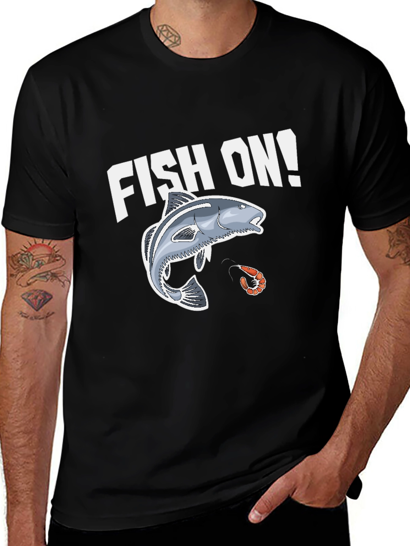 Fish On! Graphic Print Black T-Shirt