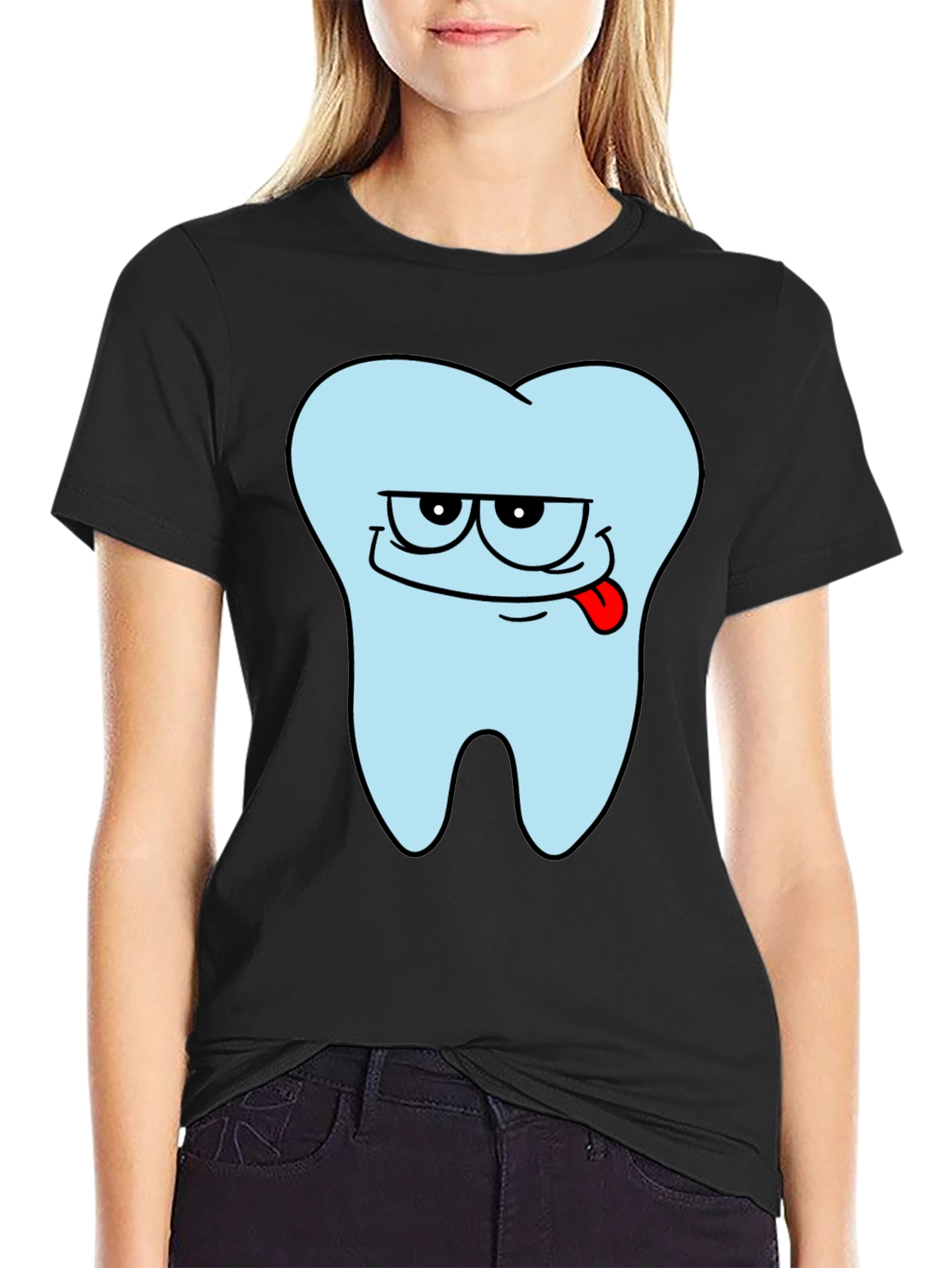 Funny Tooth Graphic Mens Black T-Shirt