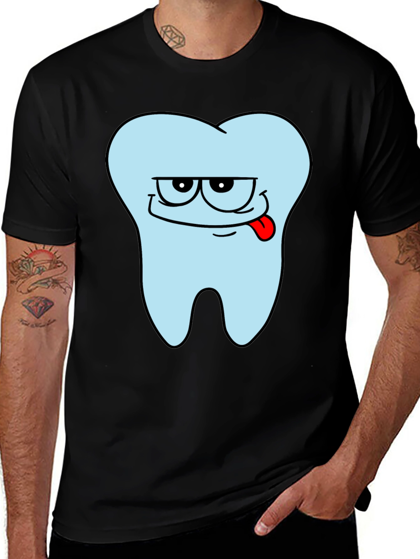 Funny Tooth Graphic Mens Black T-Shirt