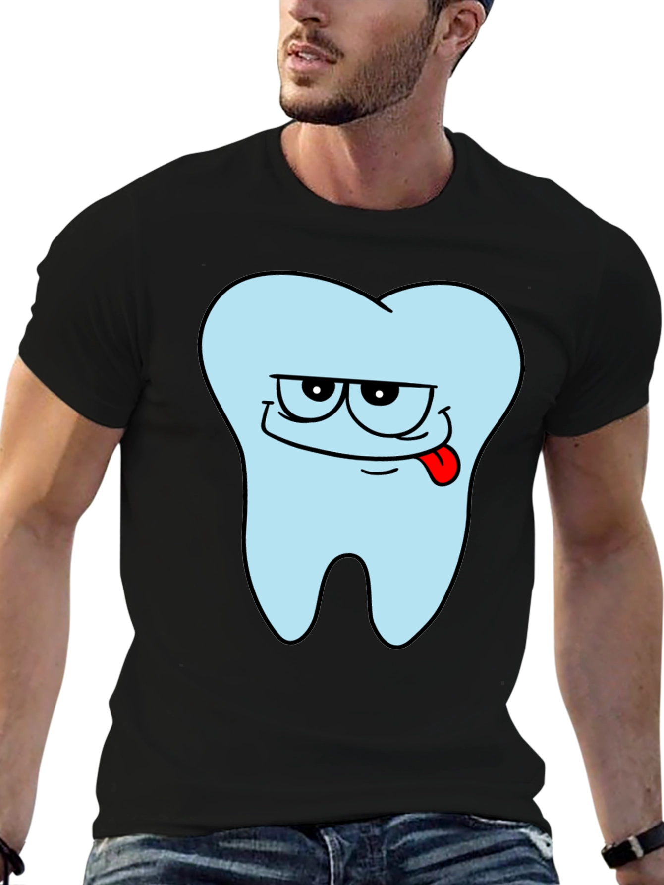 Funny Tooth Graphic Mens Black T-Shirt