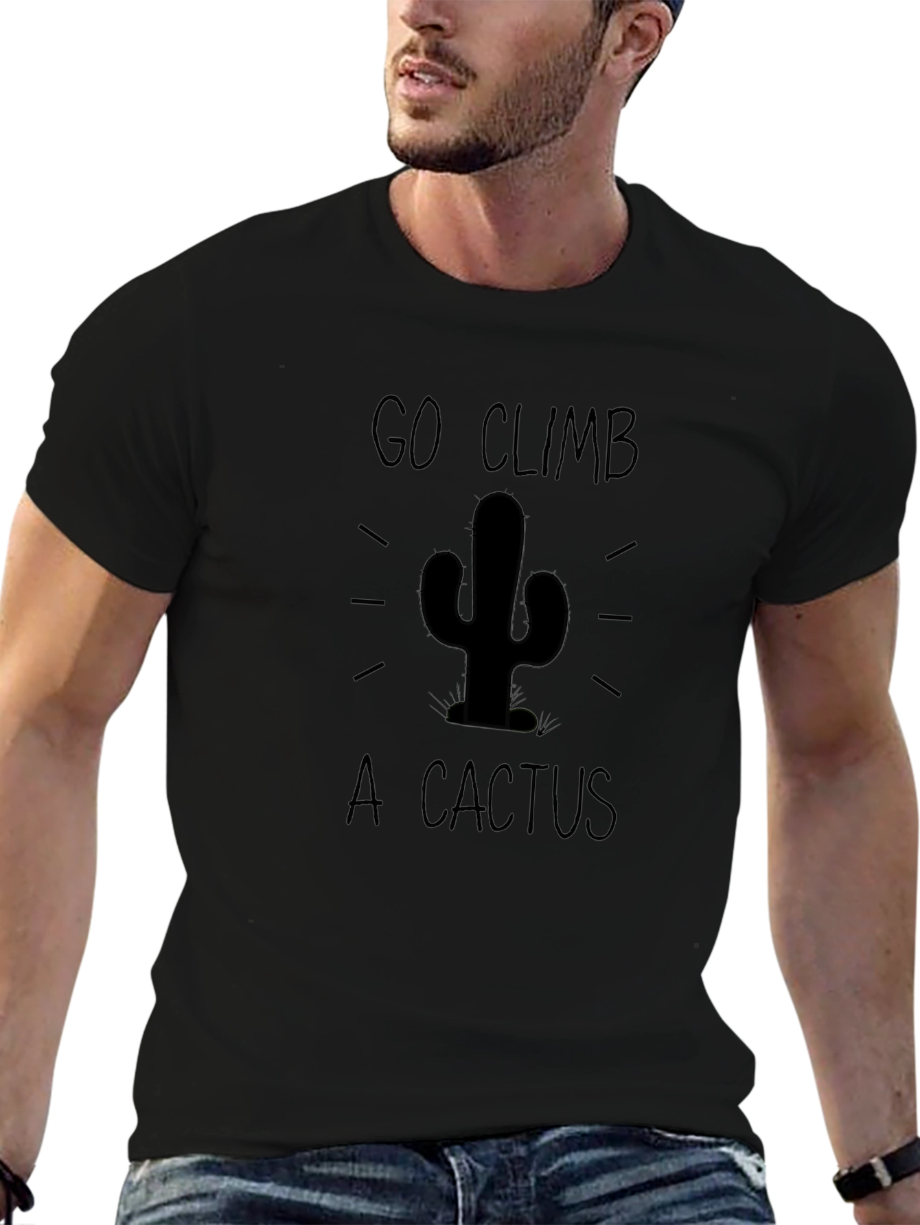 Go Climb A Cactus Black Graphic T-Shirt