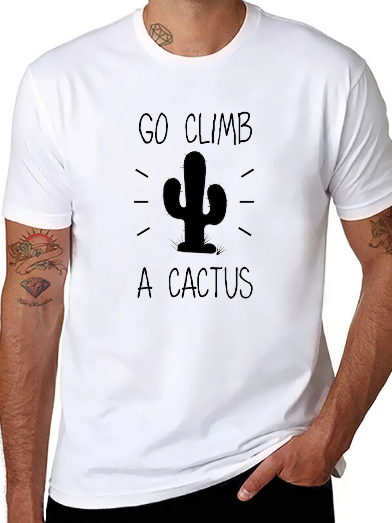 Go Climb A Cactus Black Graphic T-Shirt