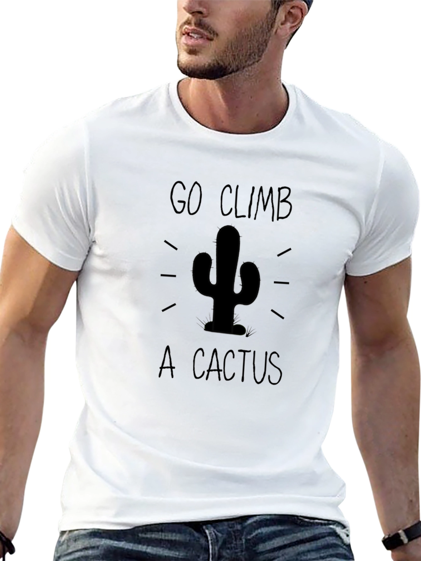 Go Climb A Cactus Black Graphic T-Shirt