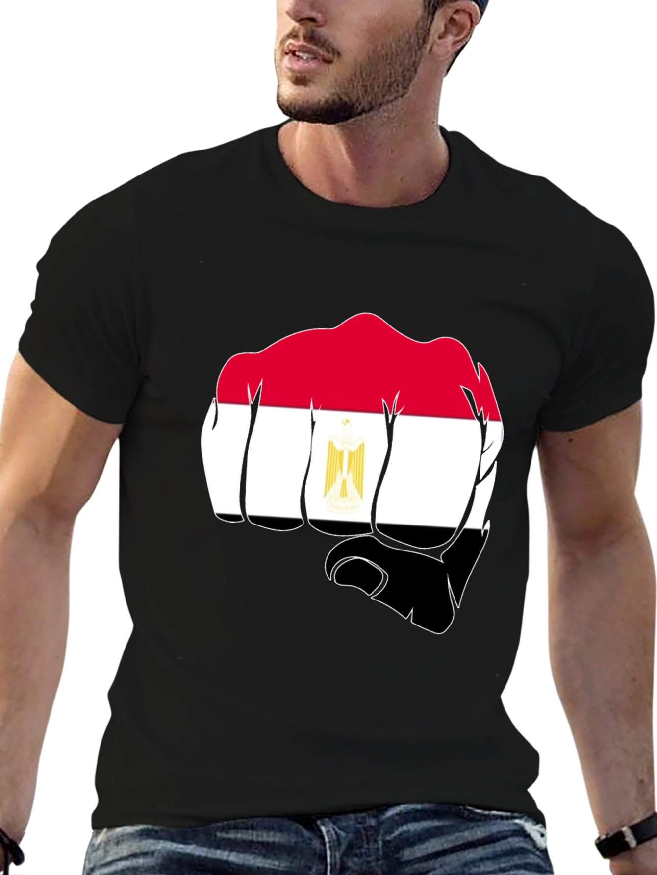 Egypt Flag Fist Black T-Shirt
