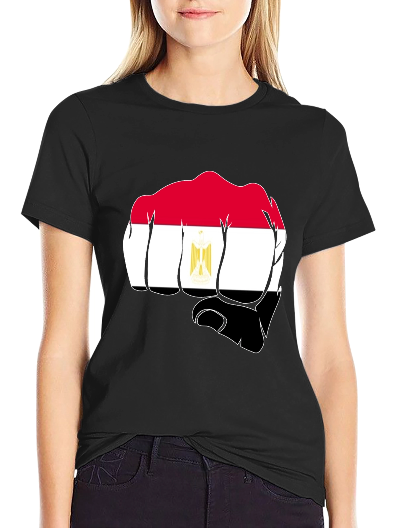 Egypt Flag Fist Black T-Shirt