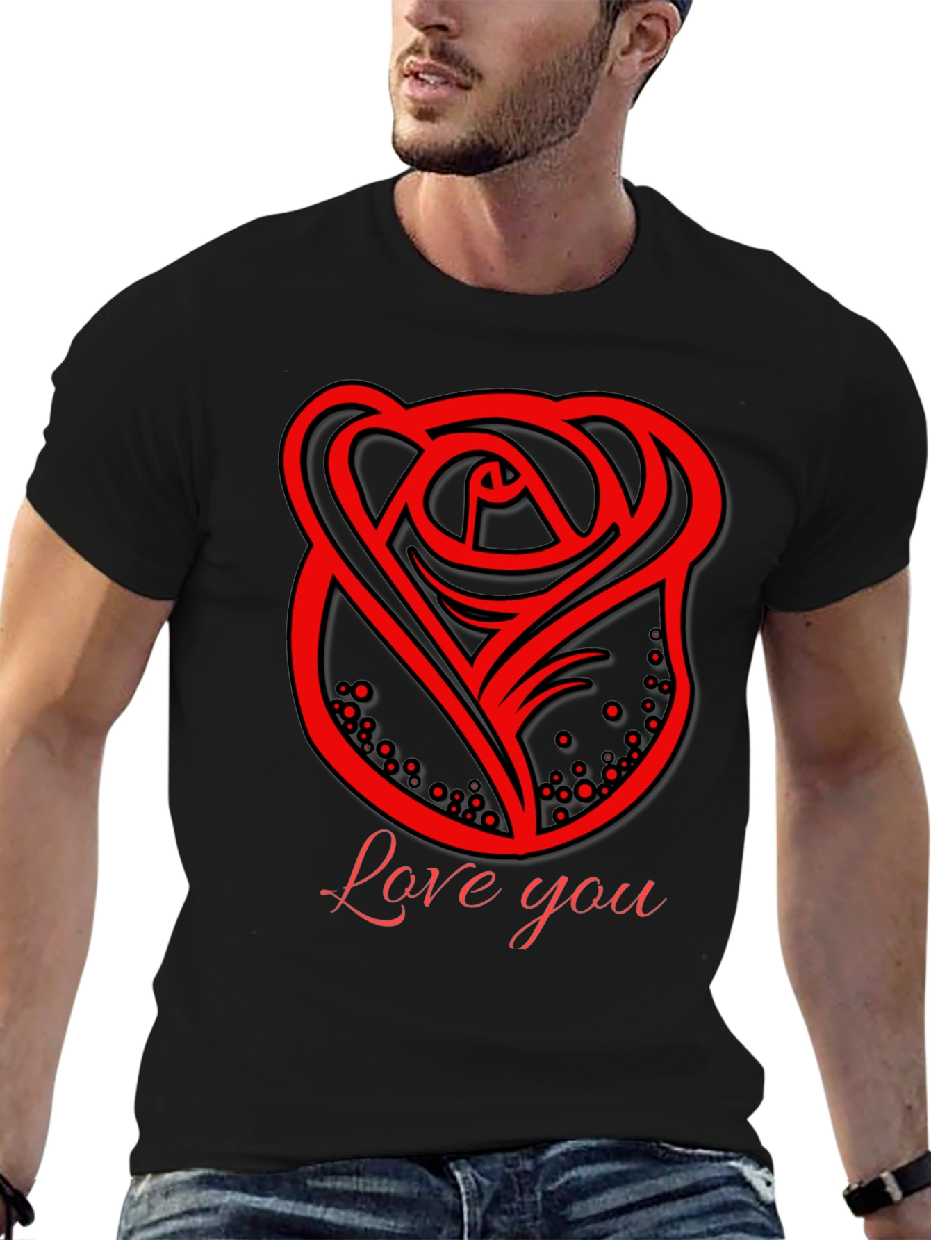 Love You Rose Graphic Black T-Shirt