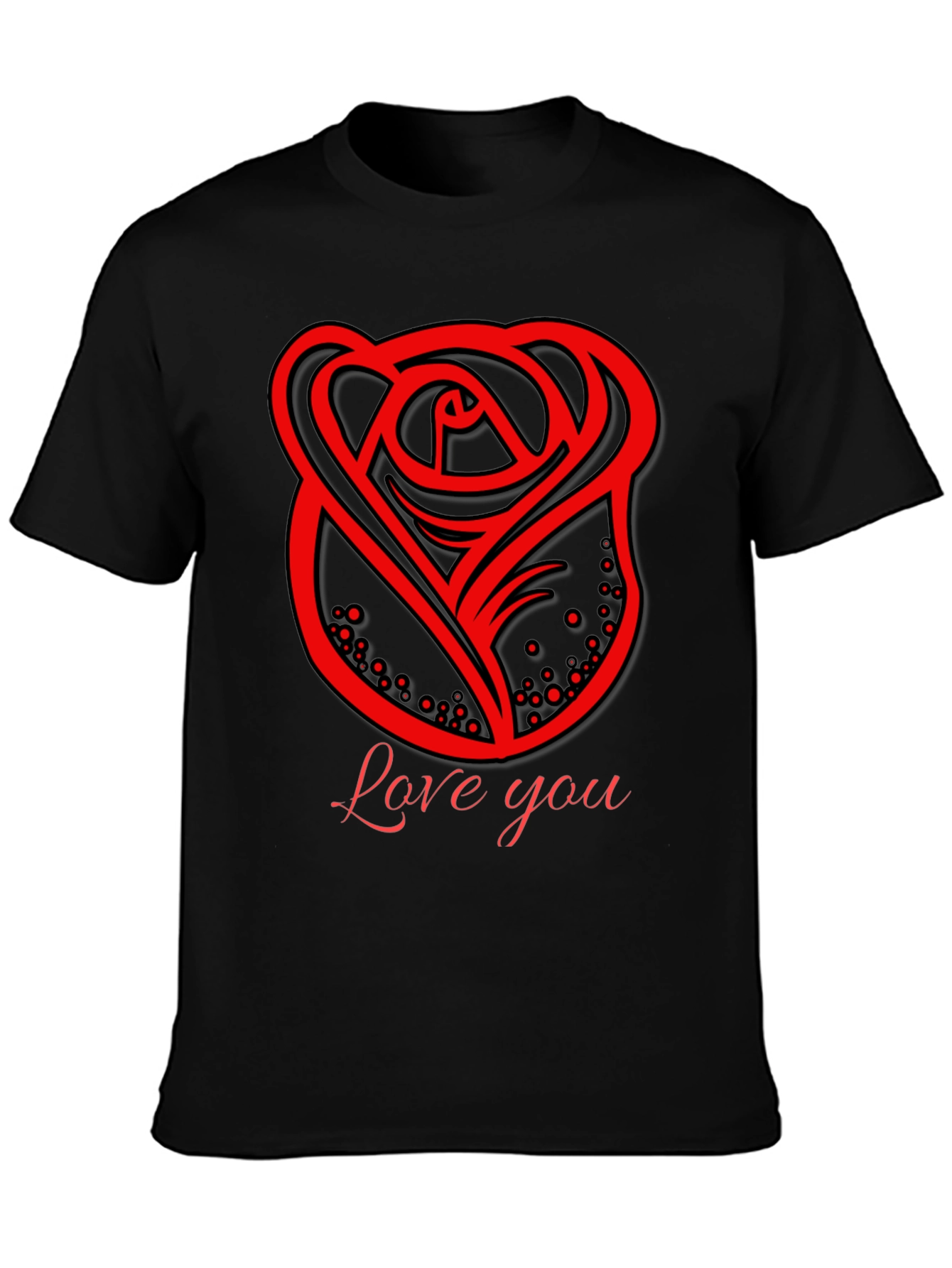 Love You Rose Graphic Black T-Shirt