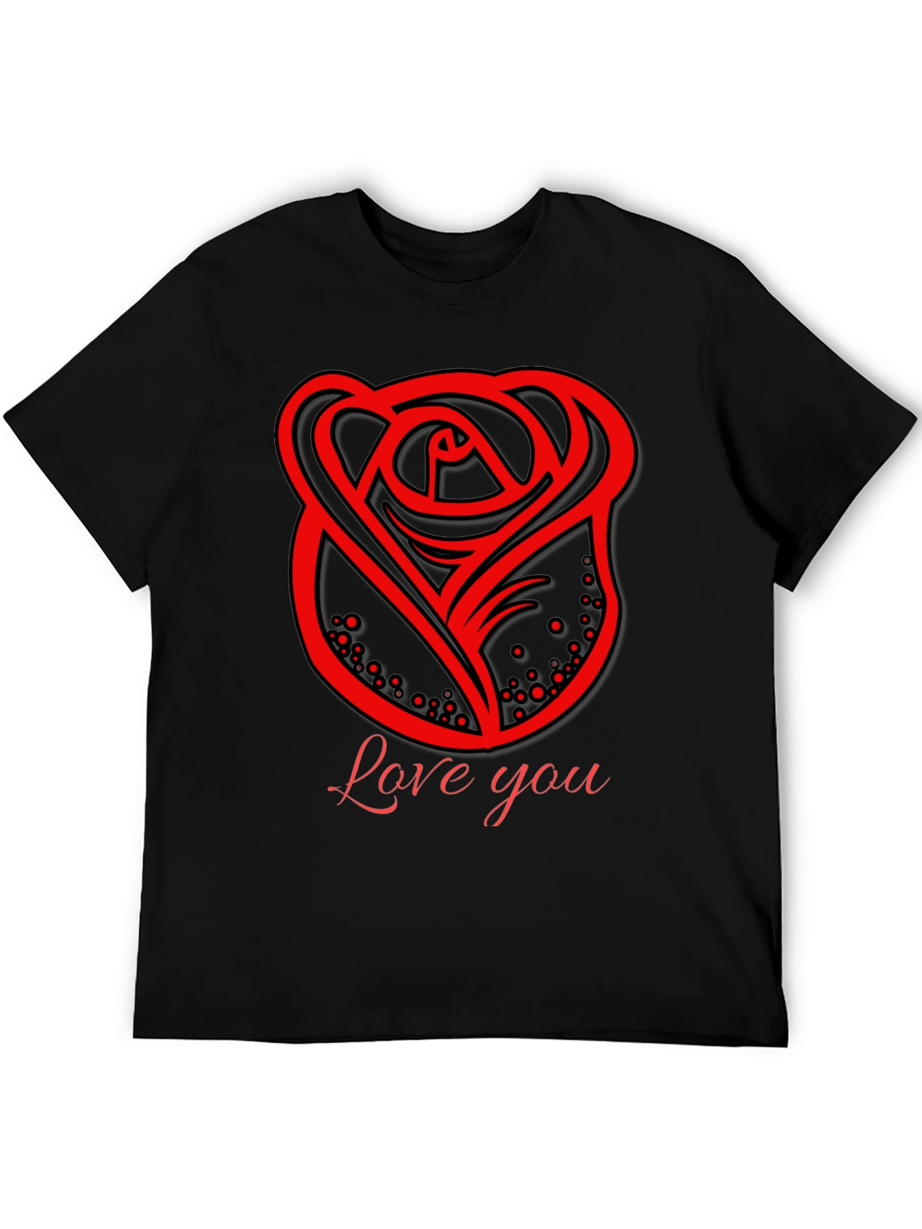 Love You Rose Graphic Black T-Shirt