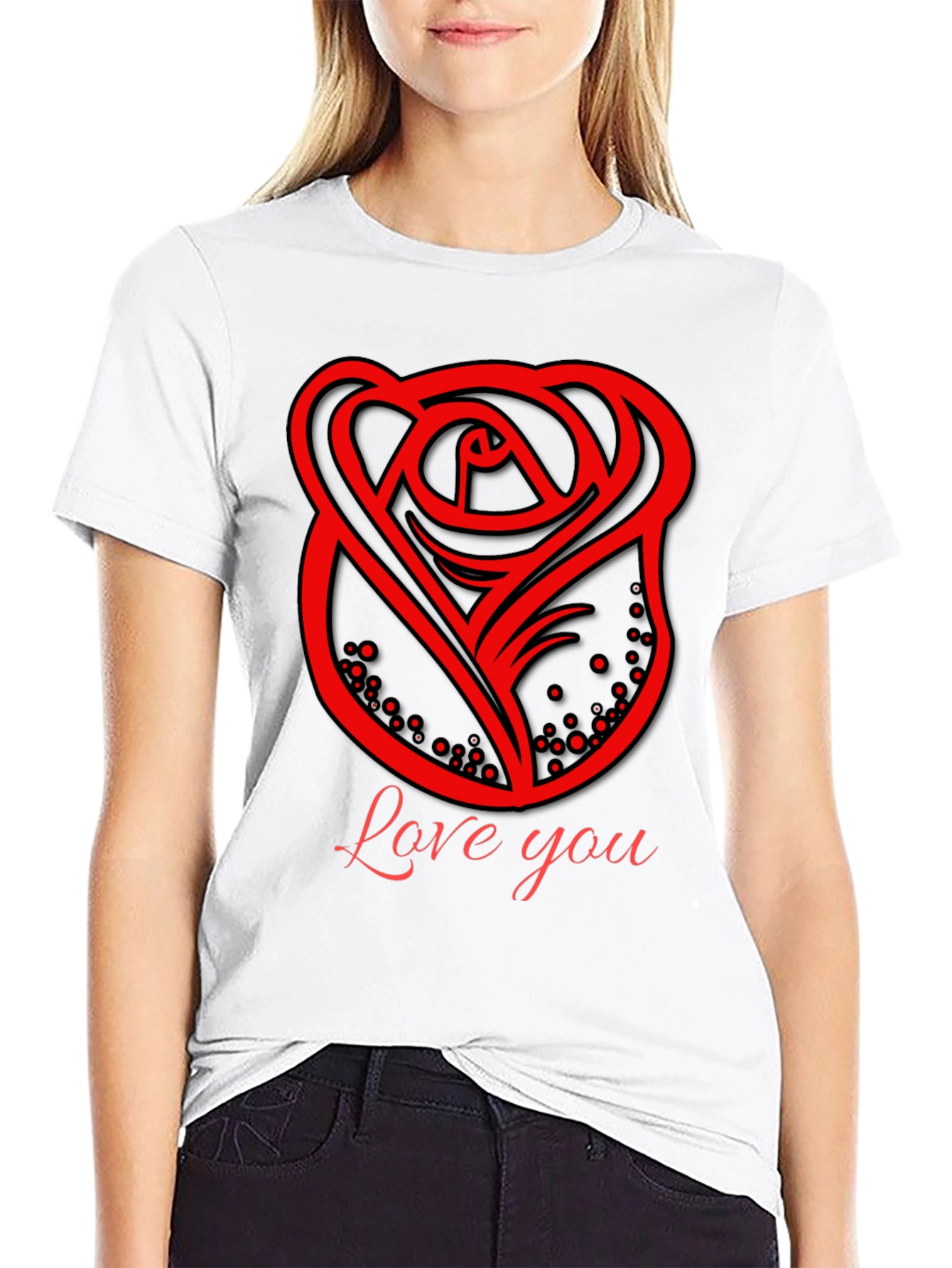 Love You Rose Graphic Black T-Shirt