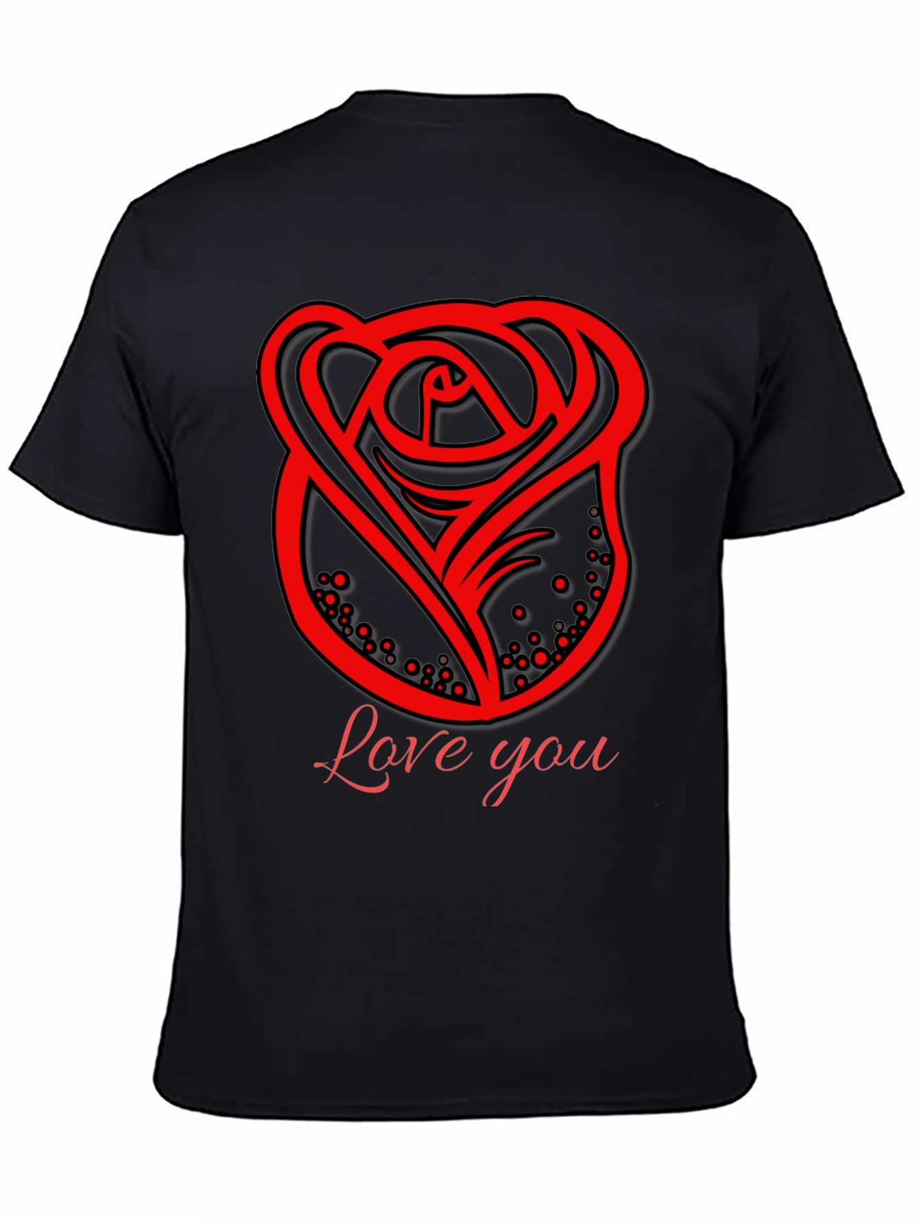 Love You Rose Graphic Black T-Shirt