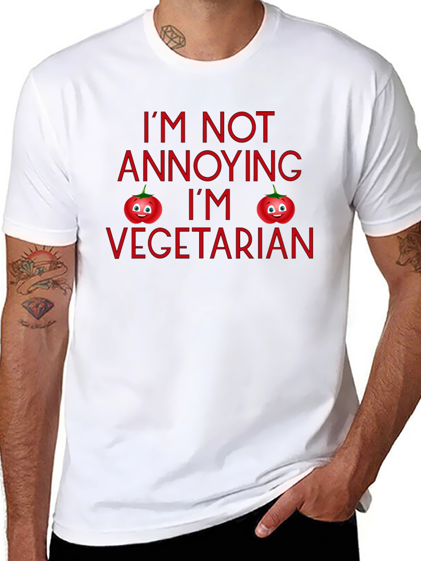 Funny Vegetarian Tomato Graphic Black T-Shirt