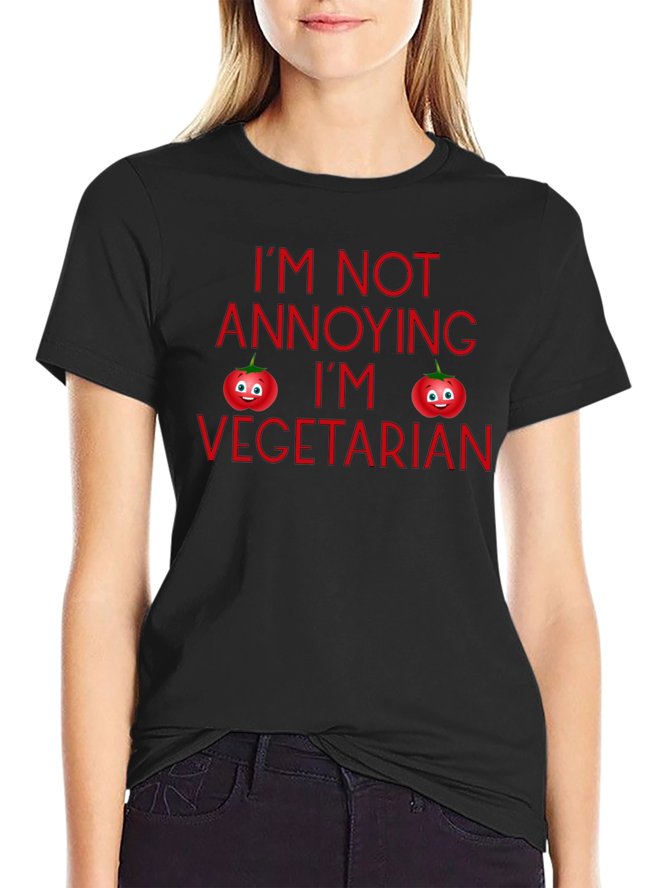 Funny Vegetarian Tomato Graphic Black T-Shirt
