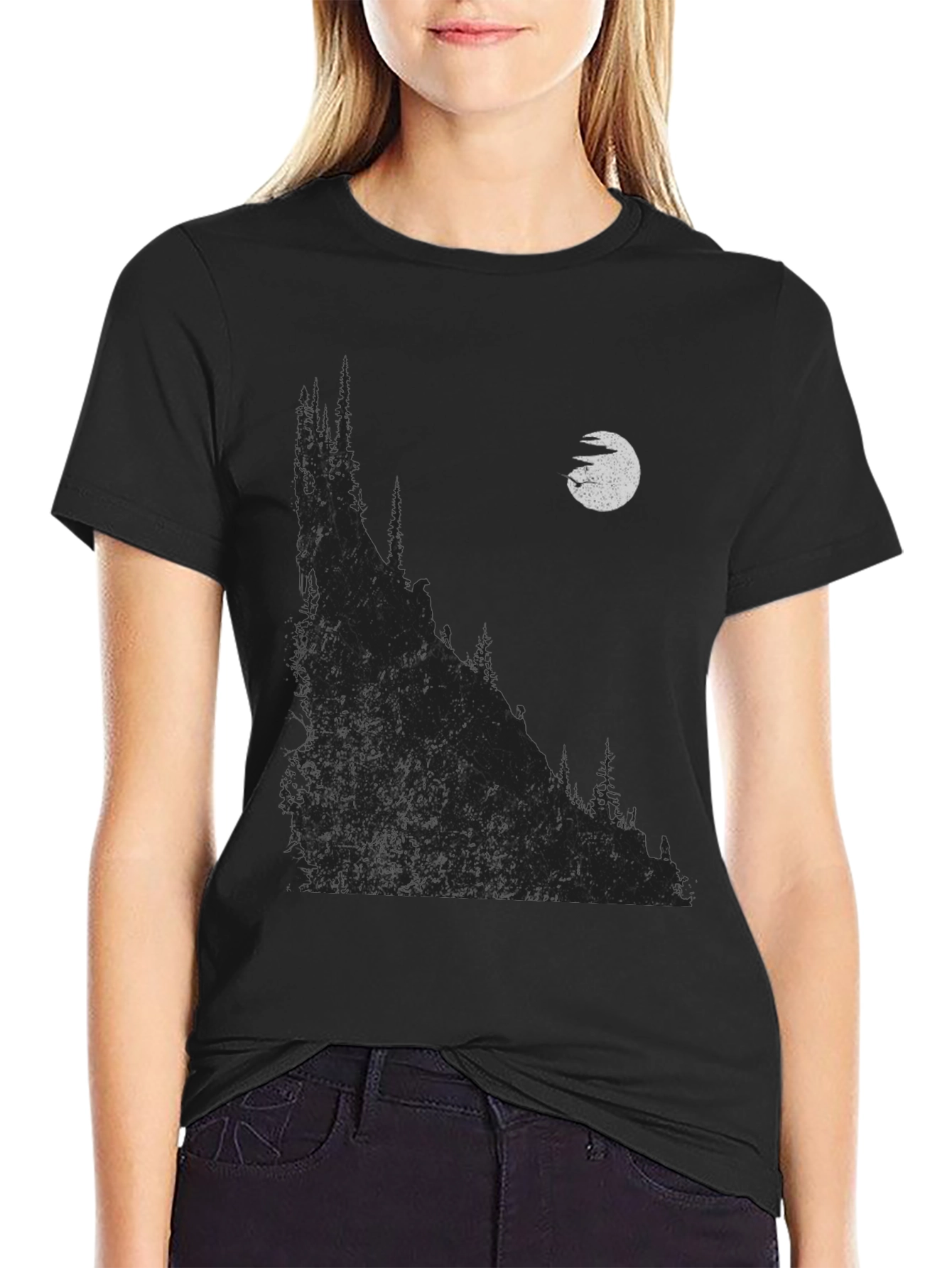 Mens Black Graphic T-Shirt - Mountain & Moon Design