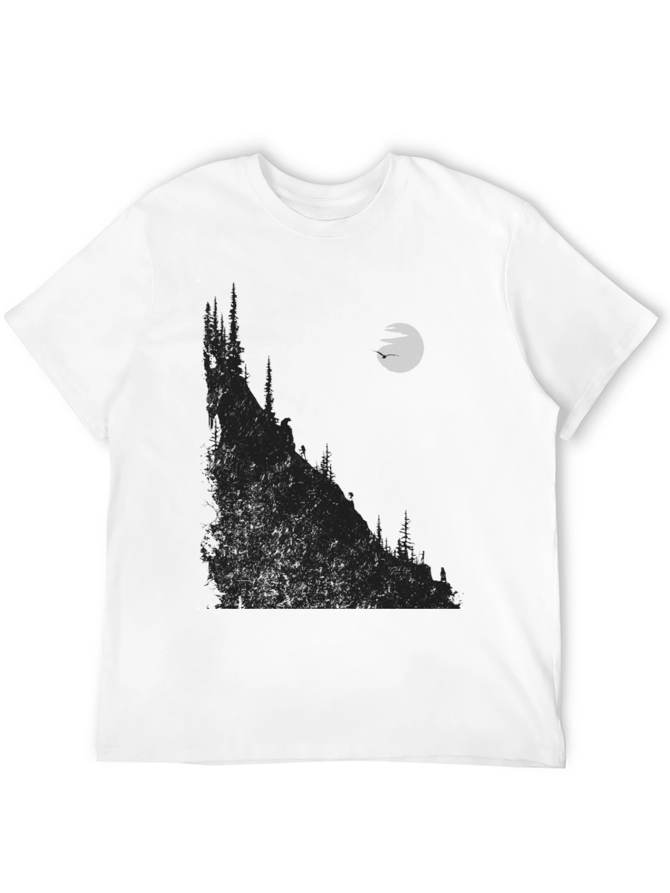Mens Black Graphic T-Shirt - Mountain & Moon Design