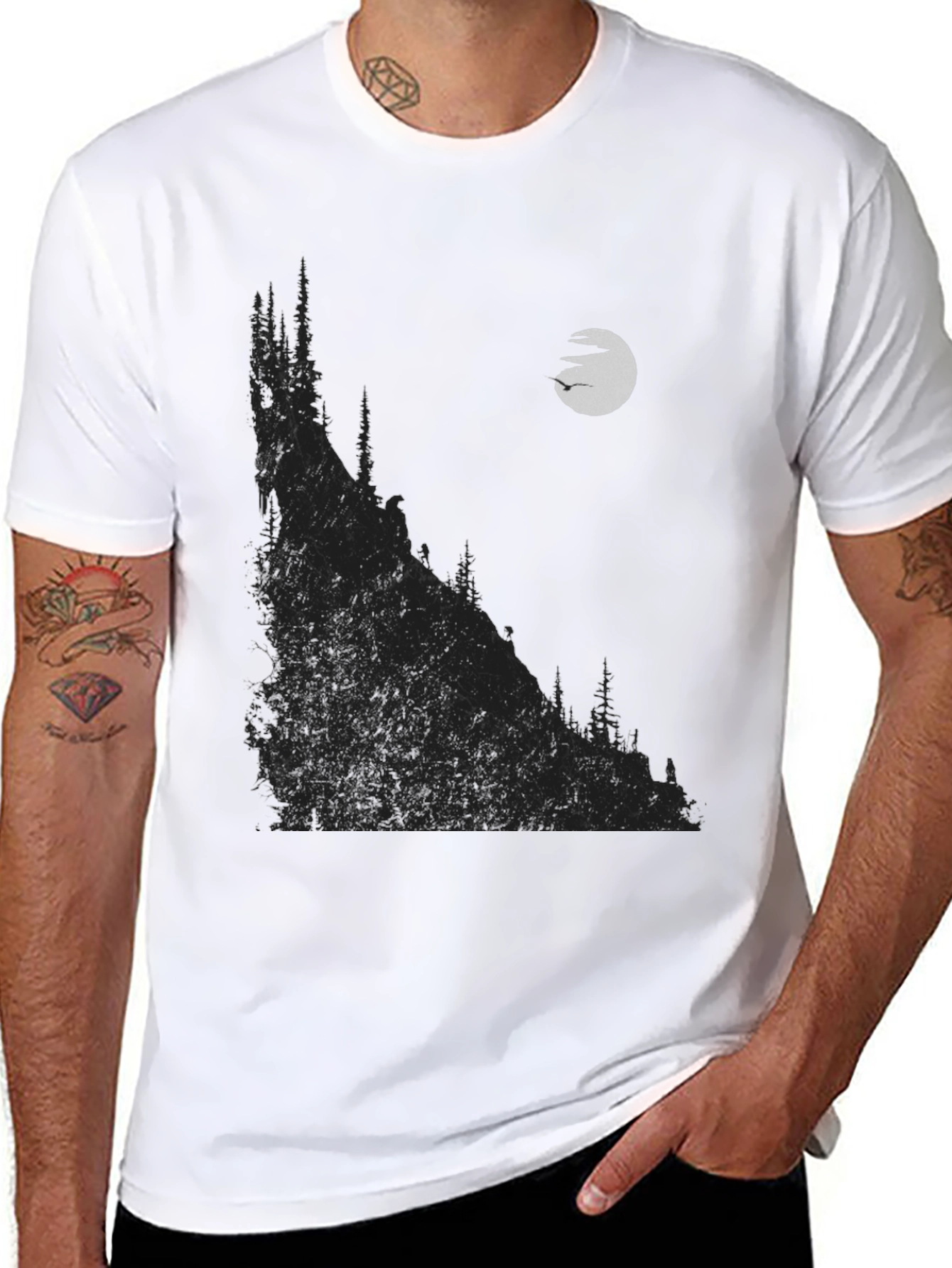Mens Black Graphic T-Shirt - Mountain & Moon Design