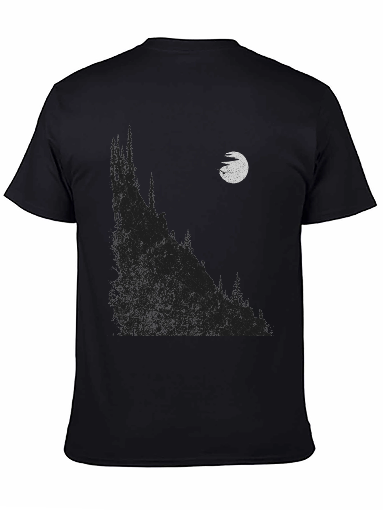 Mens Black Graphic T-Shirt - Mountain & Moon Design