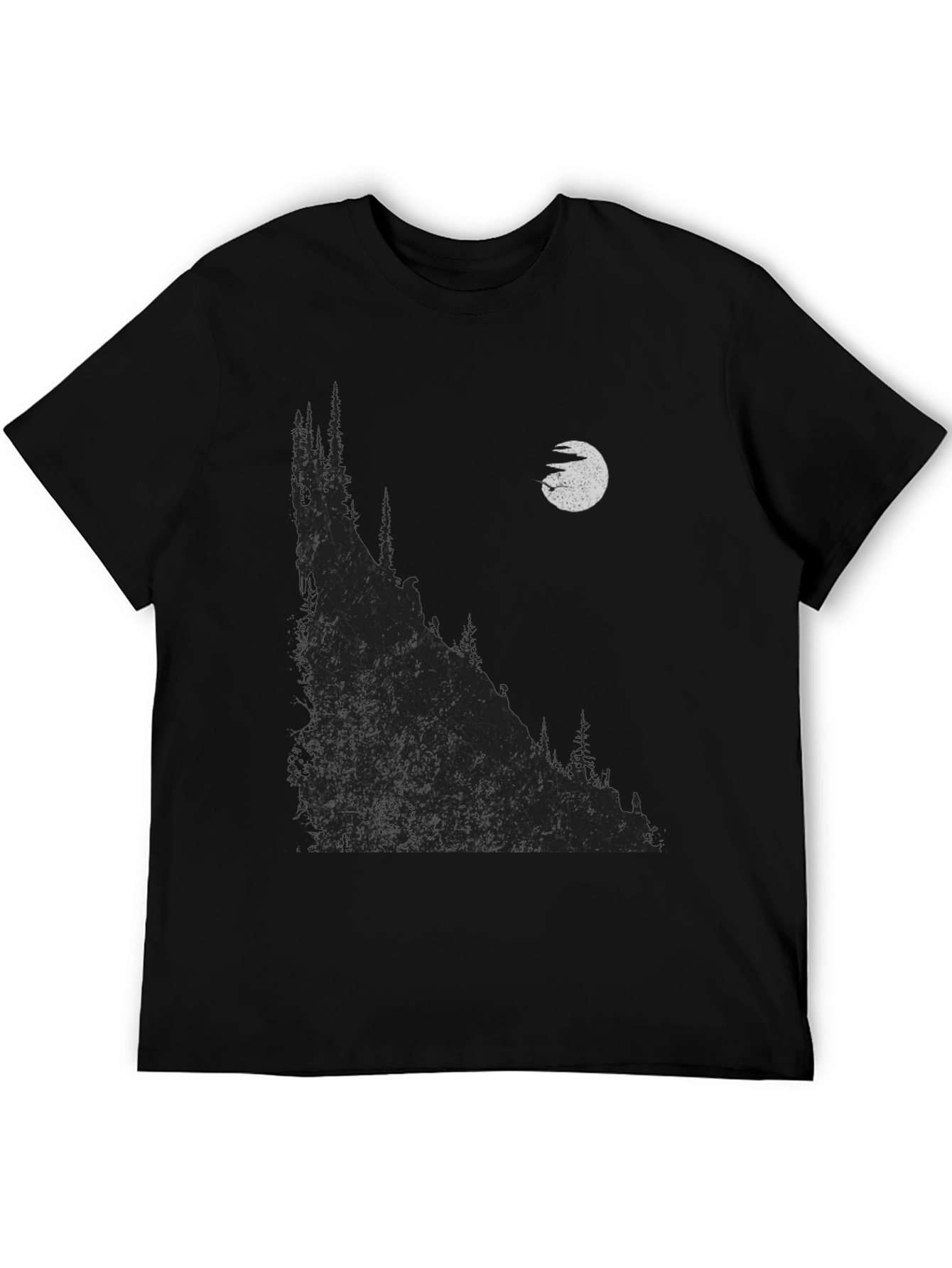 Mens Black Graphic T-Shirt - Mountain & Moon Design