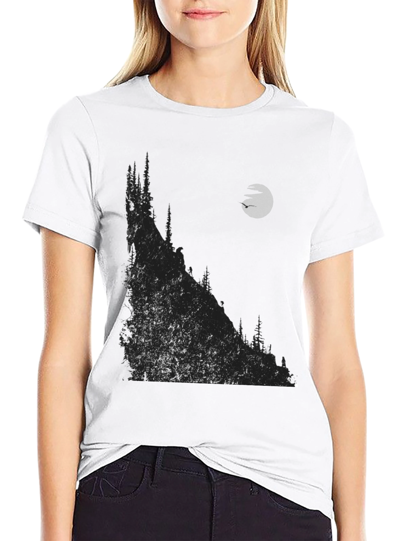 Mens Black Graphic T-Shirt - Mountain & Moon Design