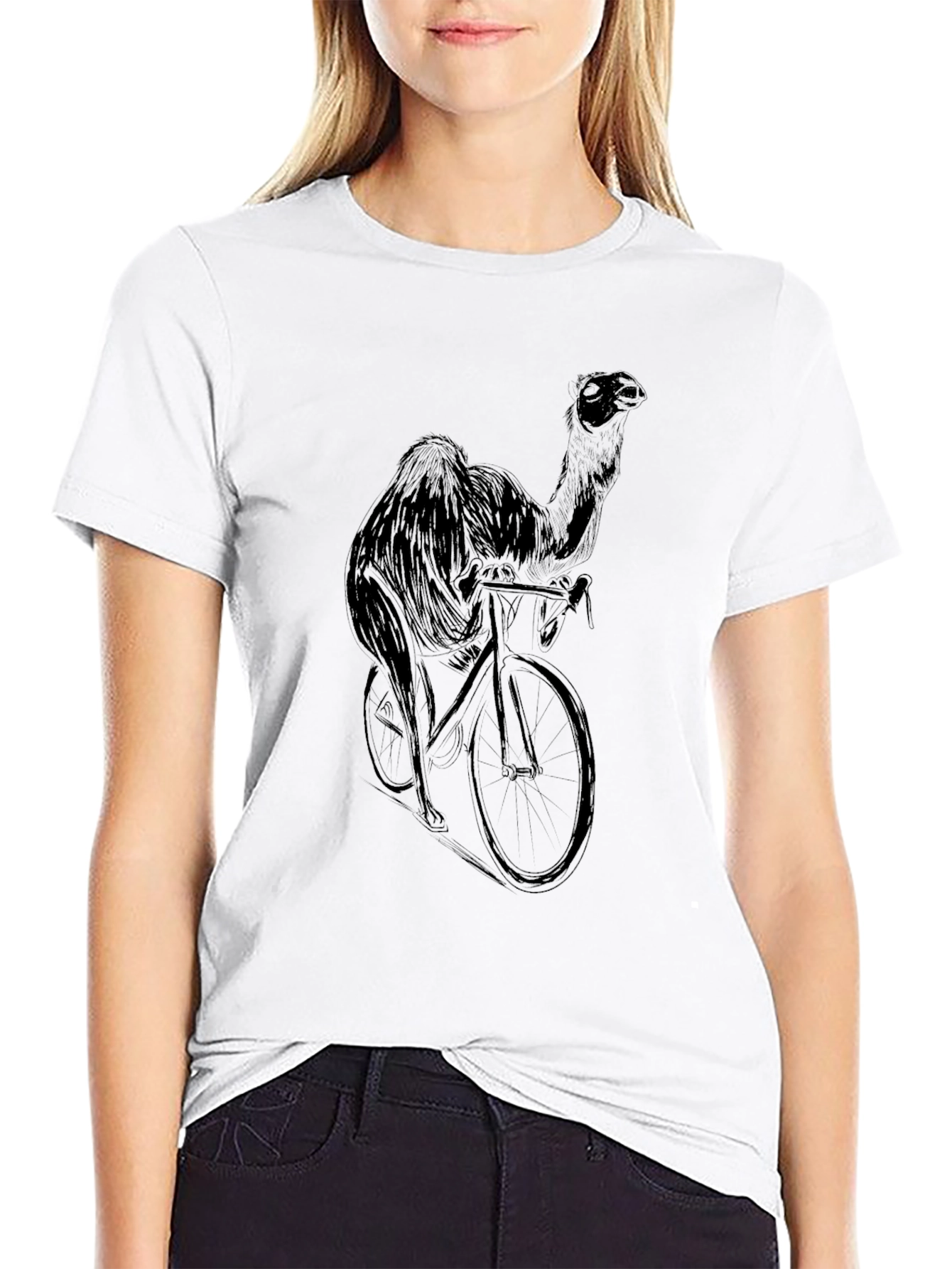 Camel on Bike Graphic Tee - Black Cotton T-Shirt