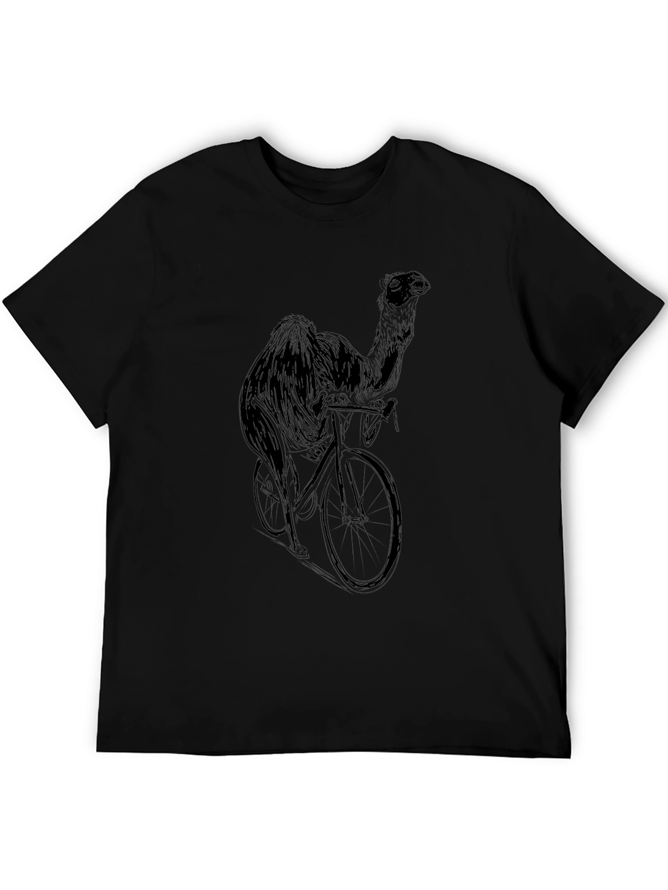 Camel on Bike Graphic Tee - Black Cotton T-Shirt