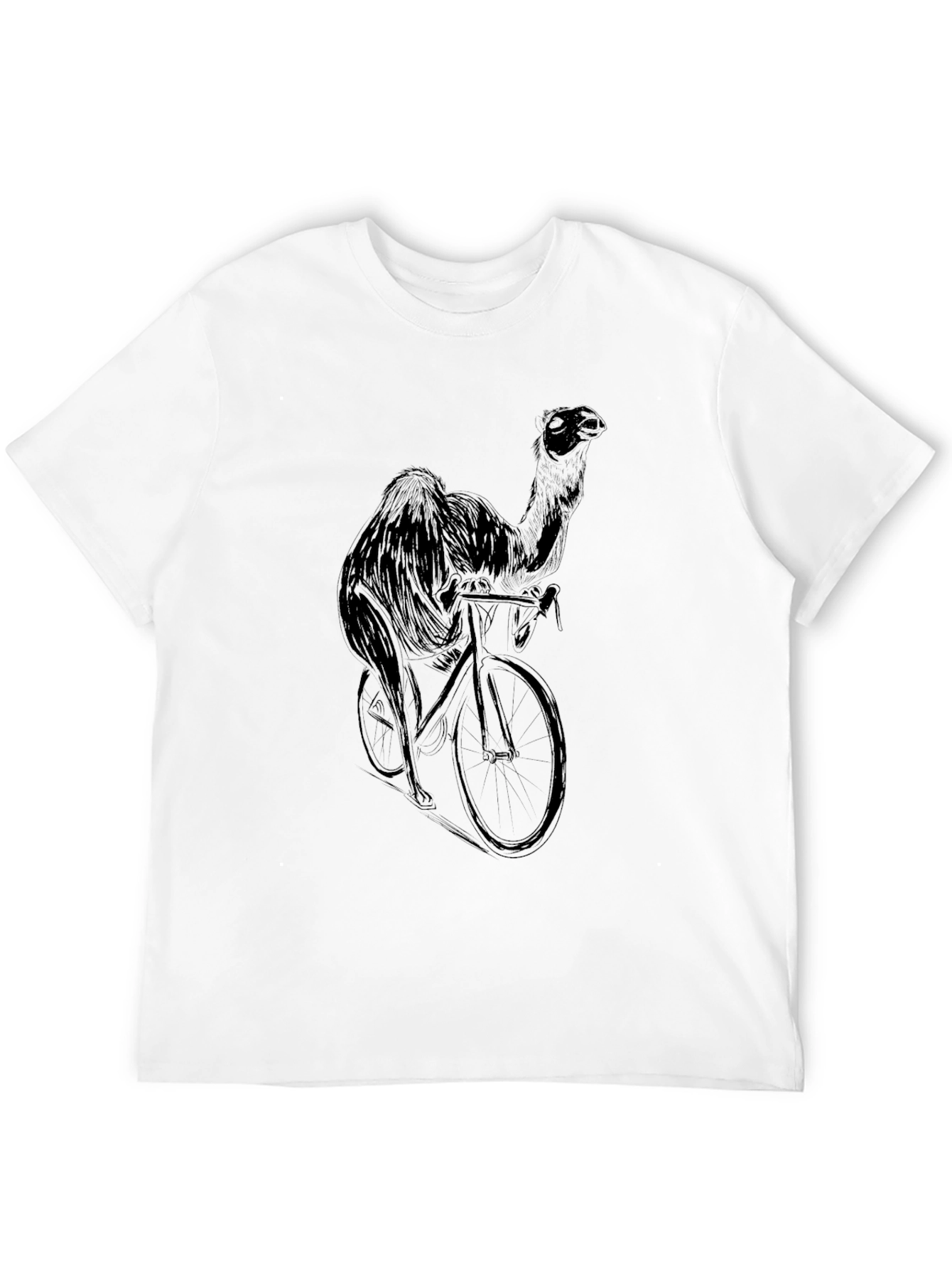 Camel on Bike Graphic Tee - Black Cotton T-Shirt