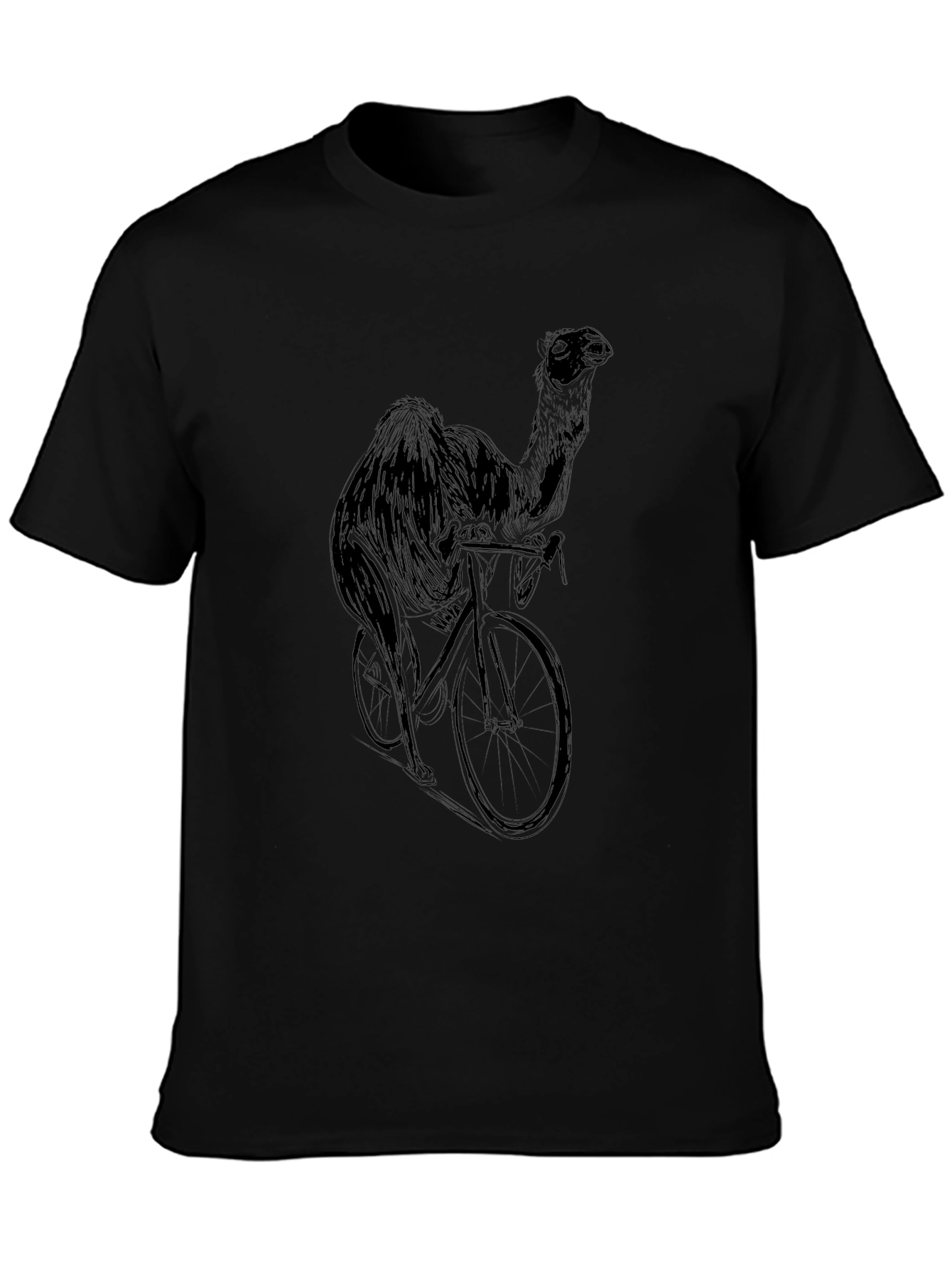 Camel on Bike Graphic Tee - Black Cotton T-Shirt