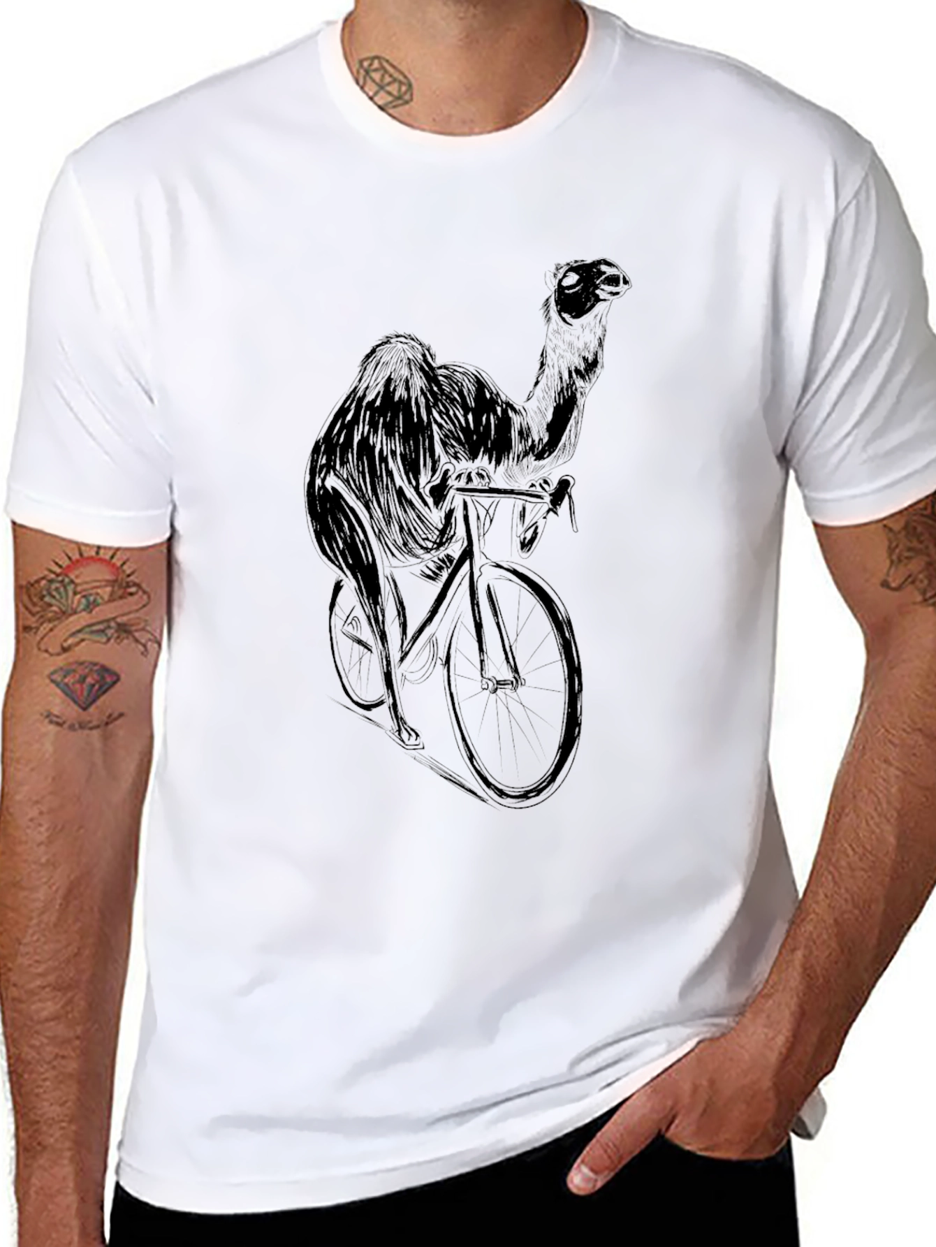 Camel on Bike Graphic Tee - Black Cotton T-Shirt