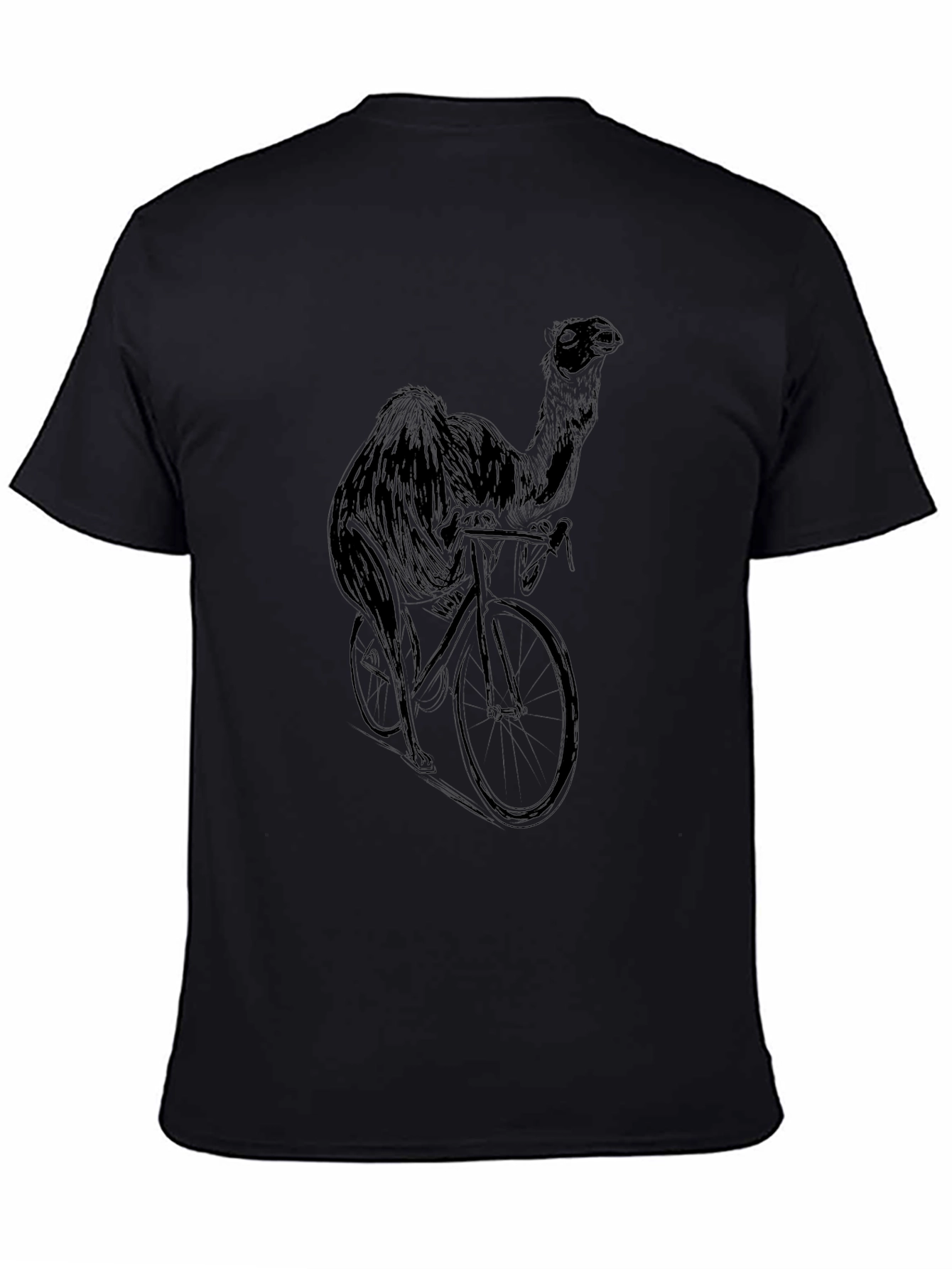 Camel on Bike Graphic Tee - Black Cotton T-Shirt