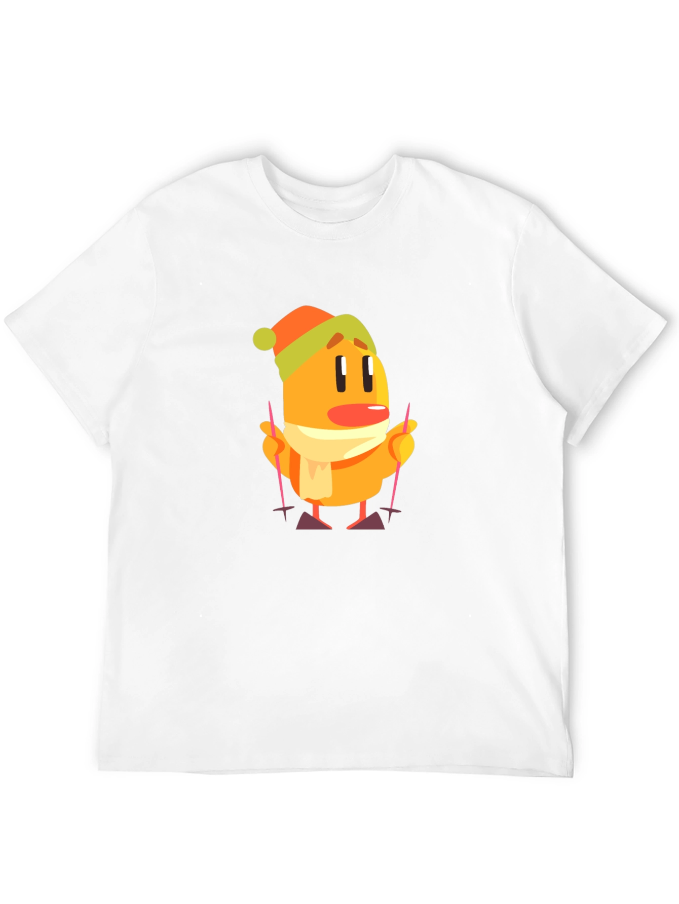 Cartoon Skiing Character Black T-Shirt