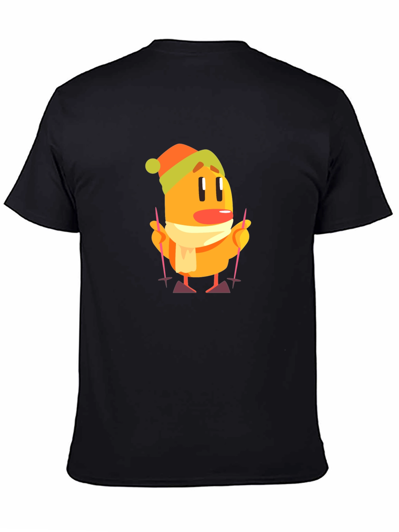 Cartoon Skiing Character Black T-Shirt