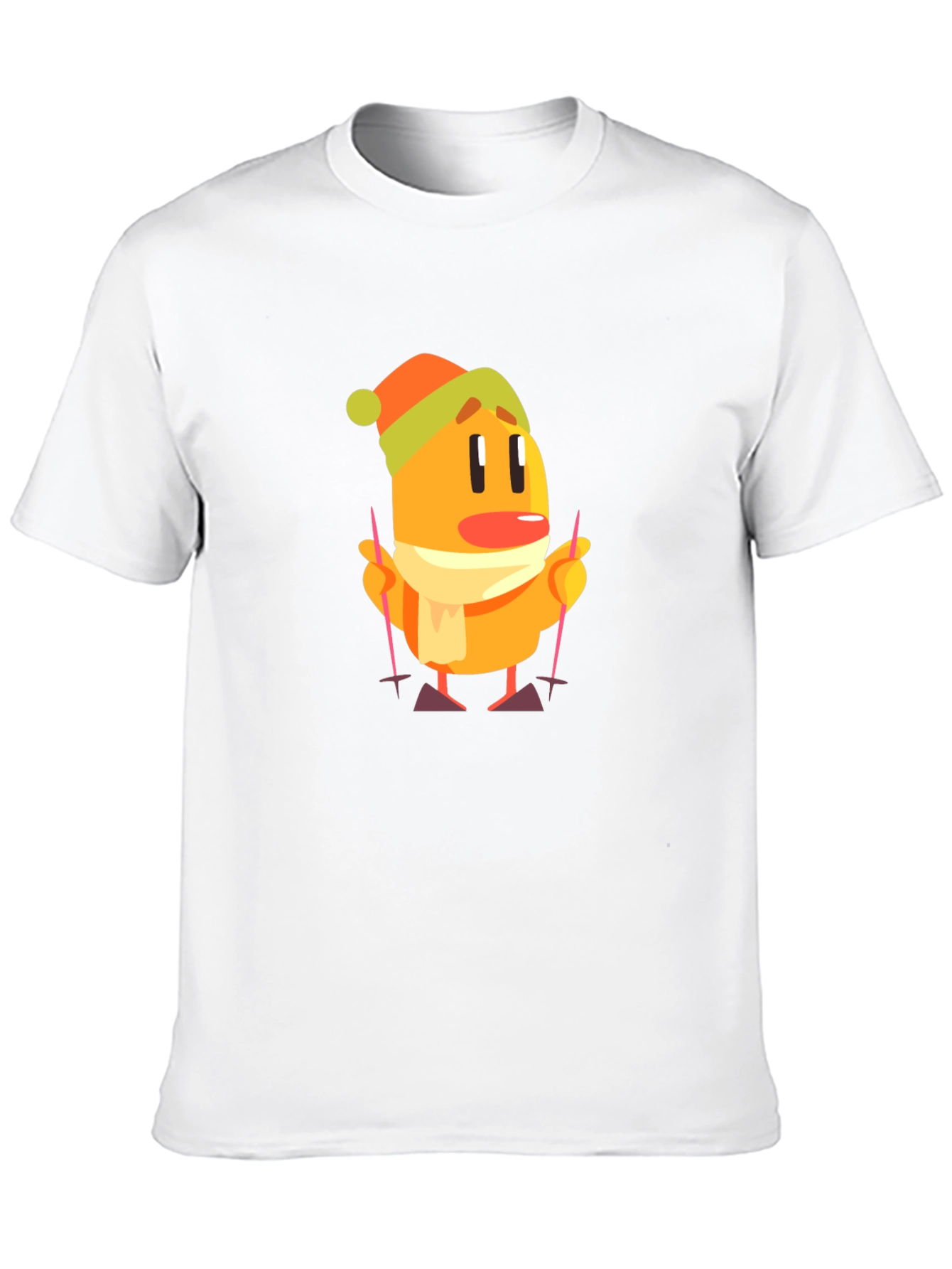 Cartoon Skiing Character Black T-Shirt