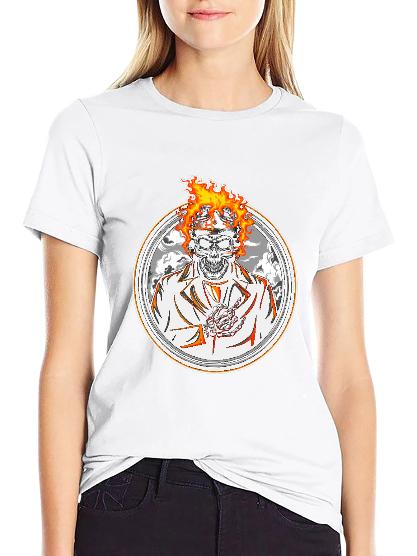 Skull Rider T-Shirt - Flaming Head Design