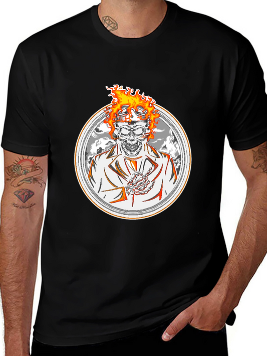 Skull Rider T-Shirt - Flaming Head Design