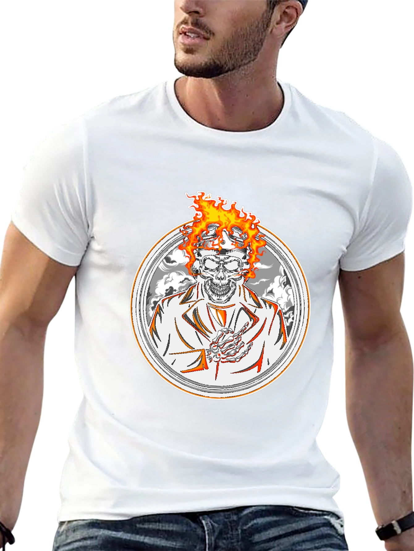 Skull Rider T-Shirt - Flaming Head Design
