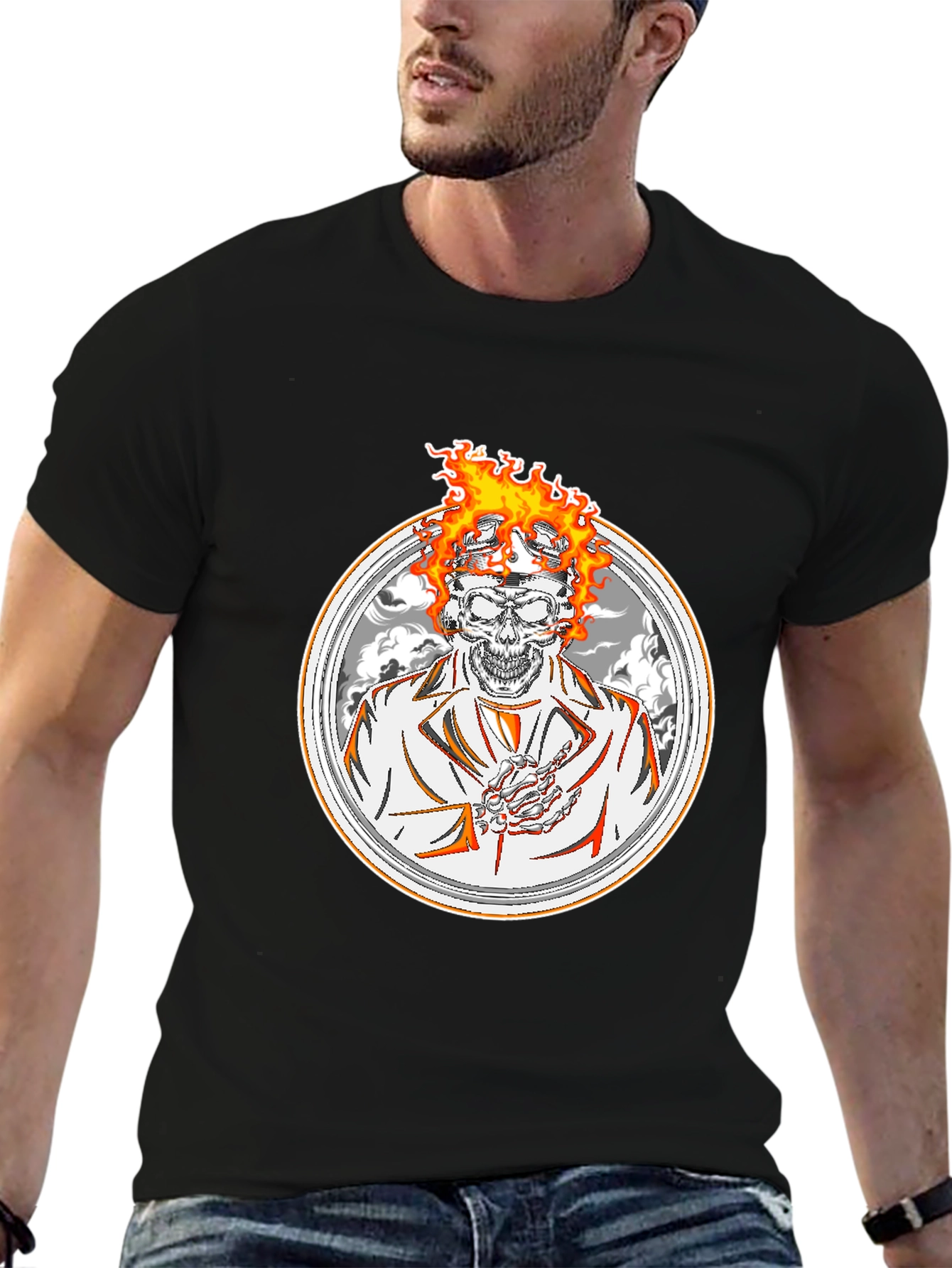 Skull Rider T-Shirt - Flaming Head Design