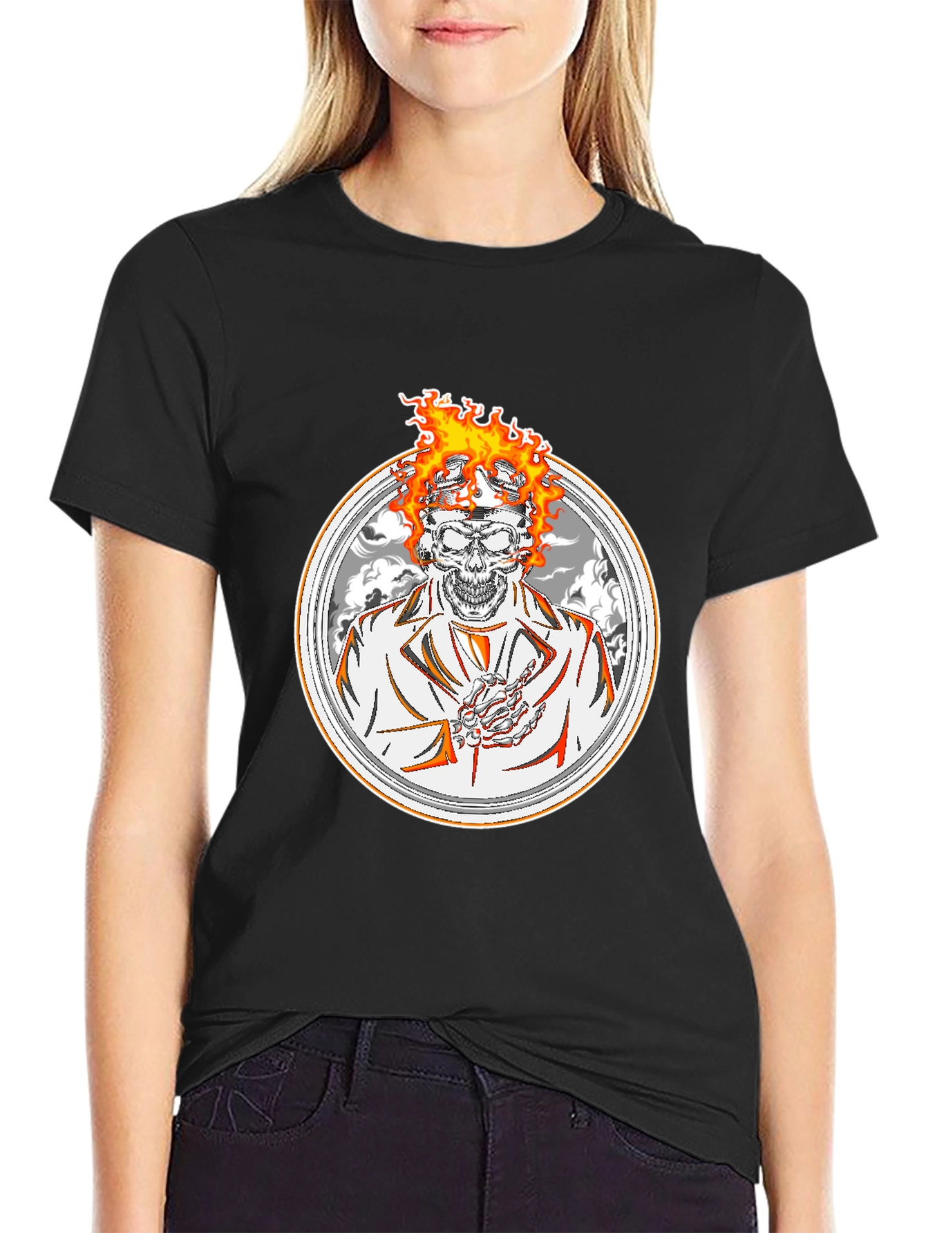 Skull Rider T-Shirt - Flaming Head Design