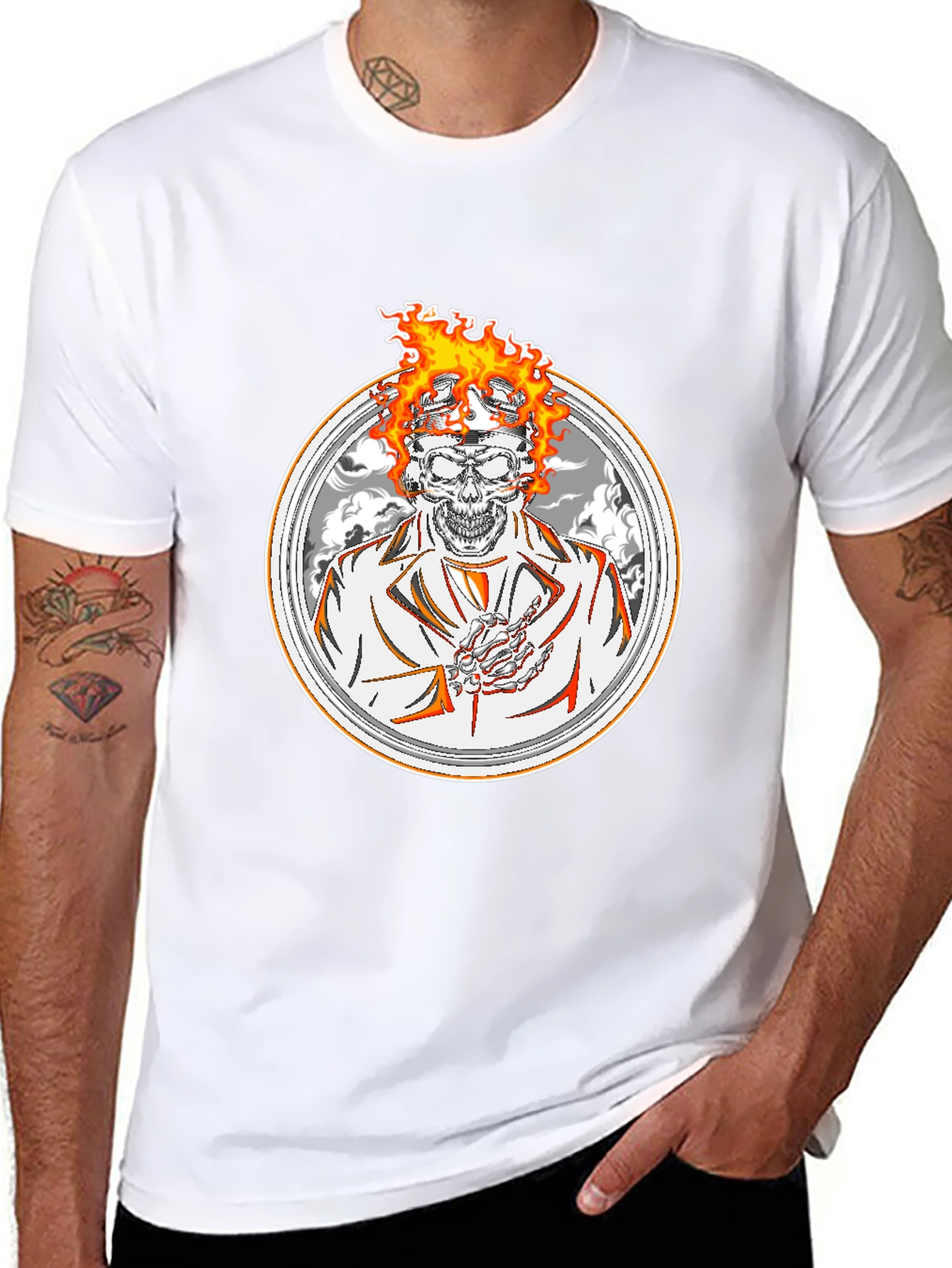 Skull Rider T-Shirt - Flaming Head Design