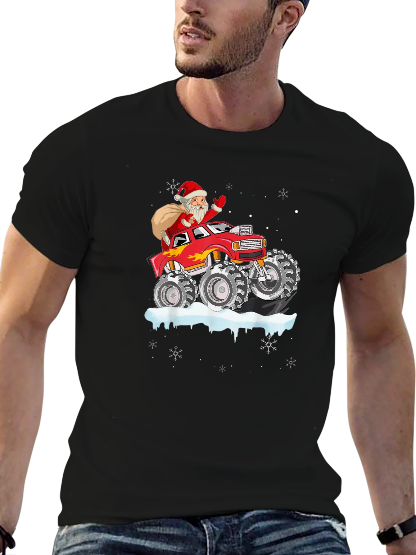 Santa Monster Truck Christmas T-Shirt