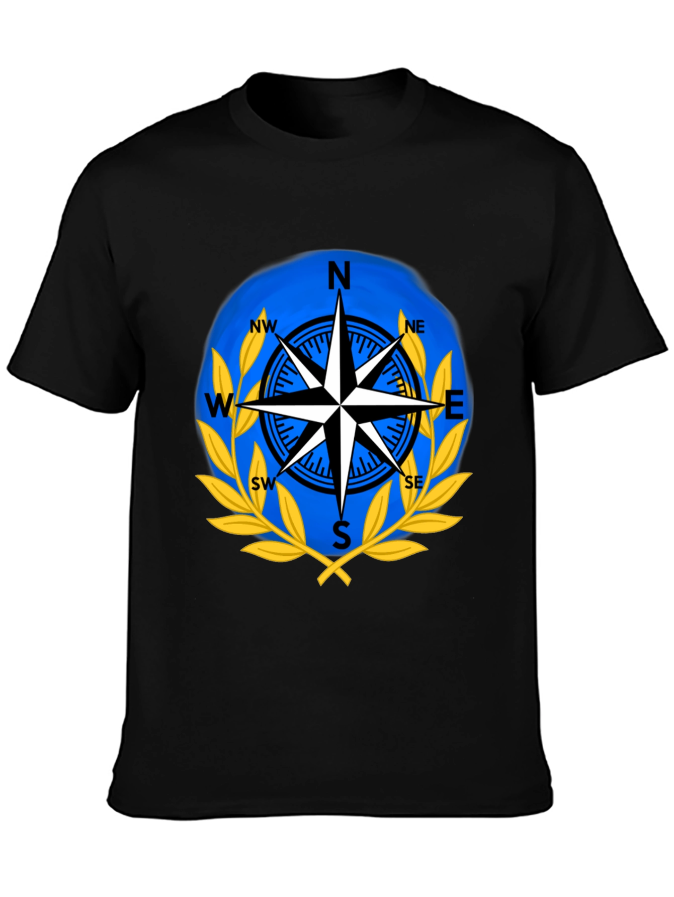 Compass Rose Graphic T-Shirt - Black Cotton Blend