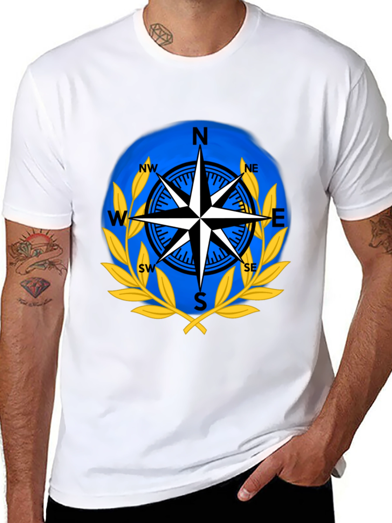 Compass Rose Graphic T-Shirt - Black Cotton Blend