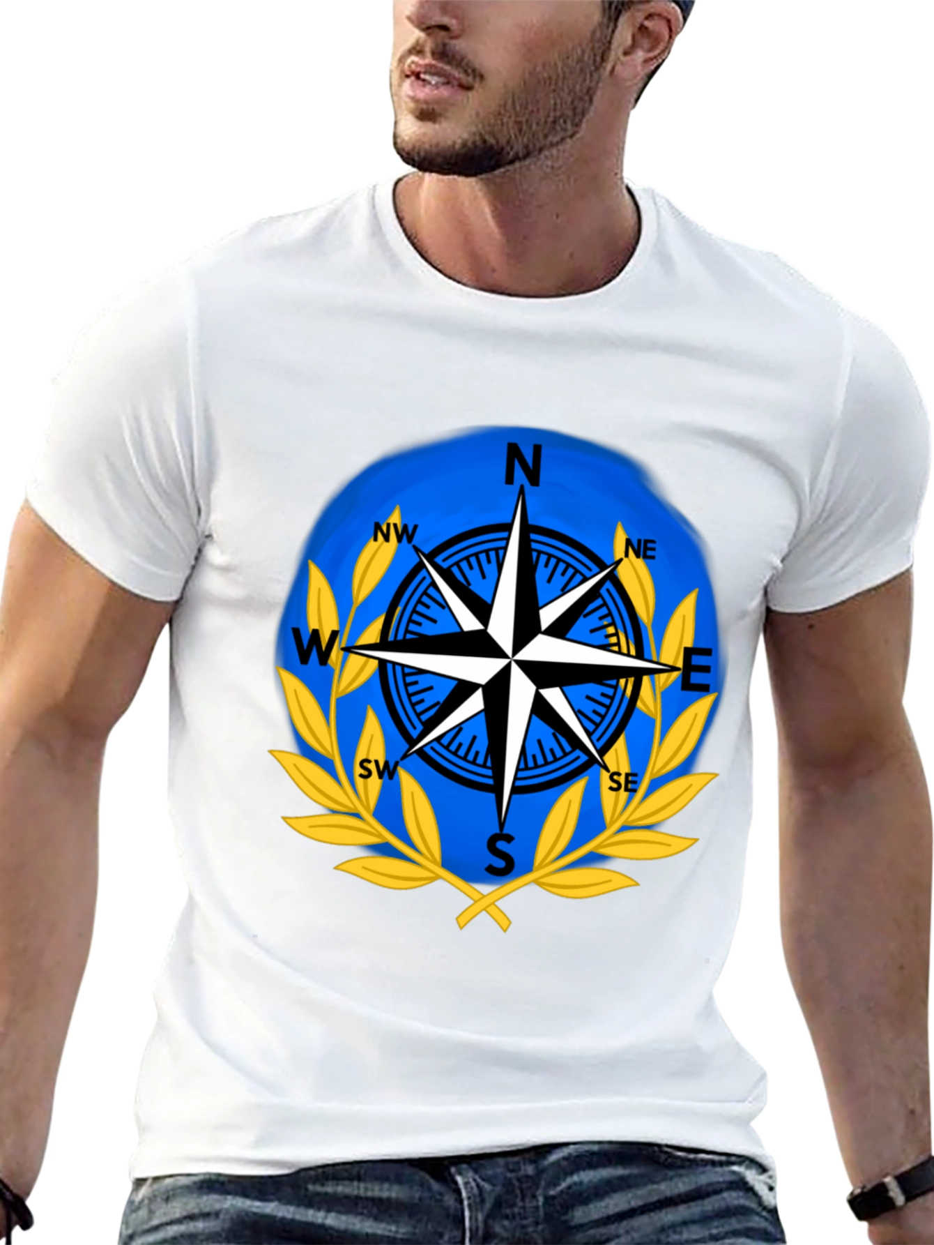 Compass Rose Graphic T-Shirt - Black Cotton Blend
