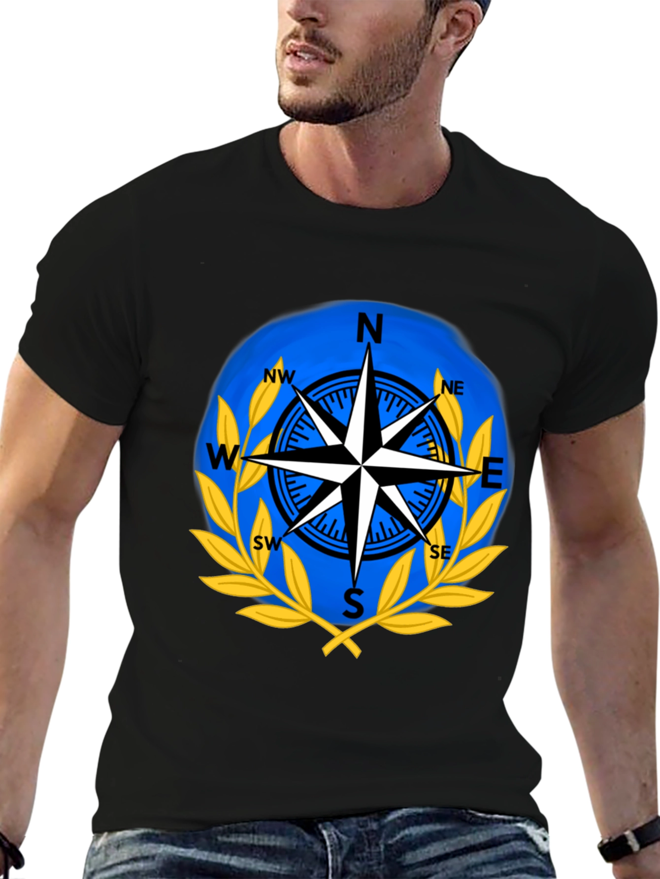 Compass Rose Graphic T-Shirt - Black Cotton Blend